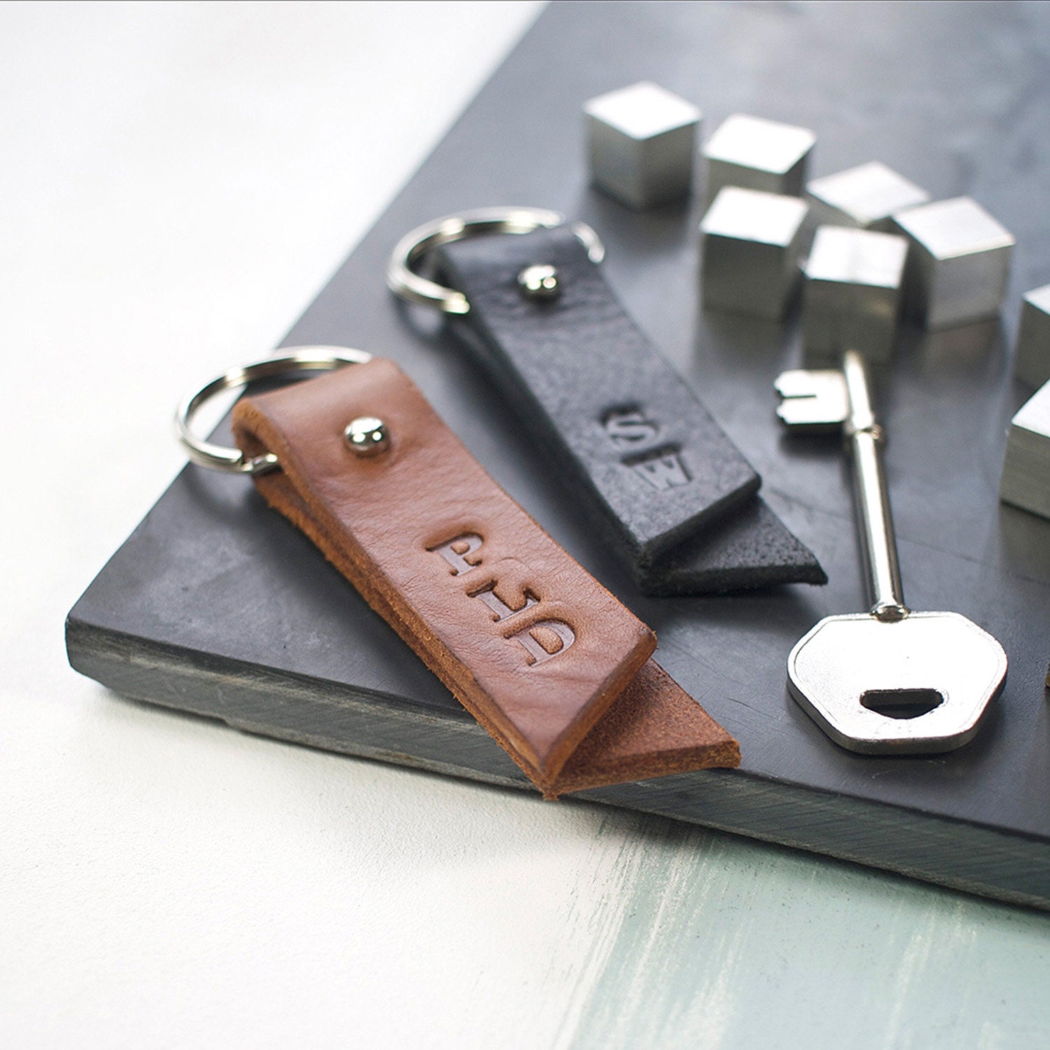 Brown Or Black Thick Leather Personalised Keyring