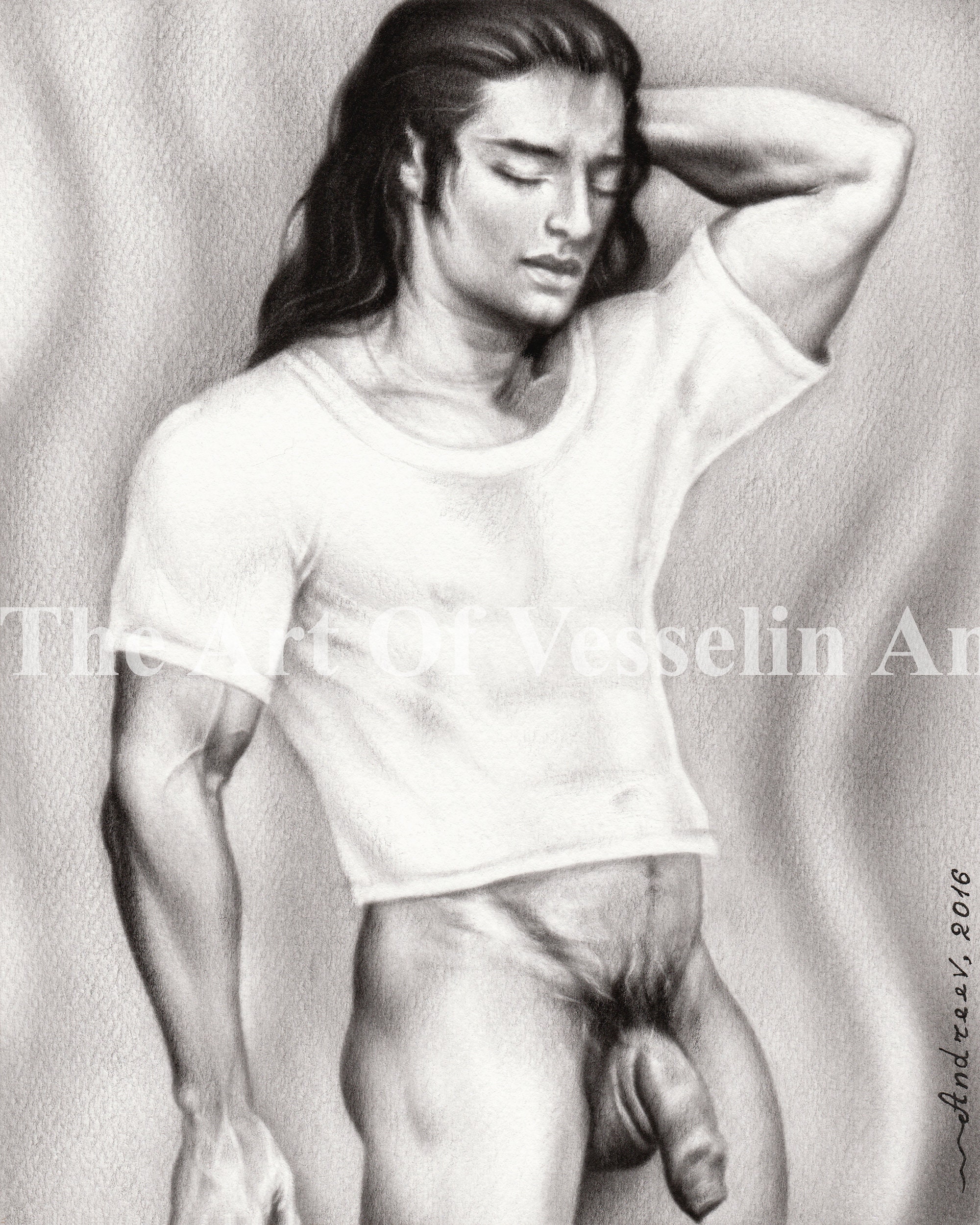 Erotic Art Print Of Male Nude Painting Man Posing Naked Etsy