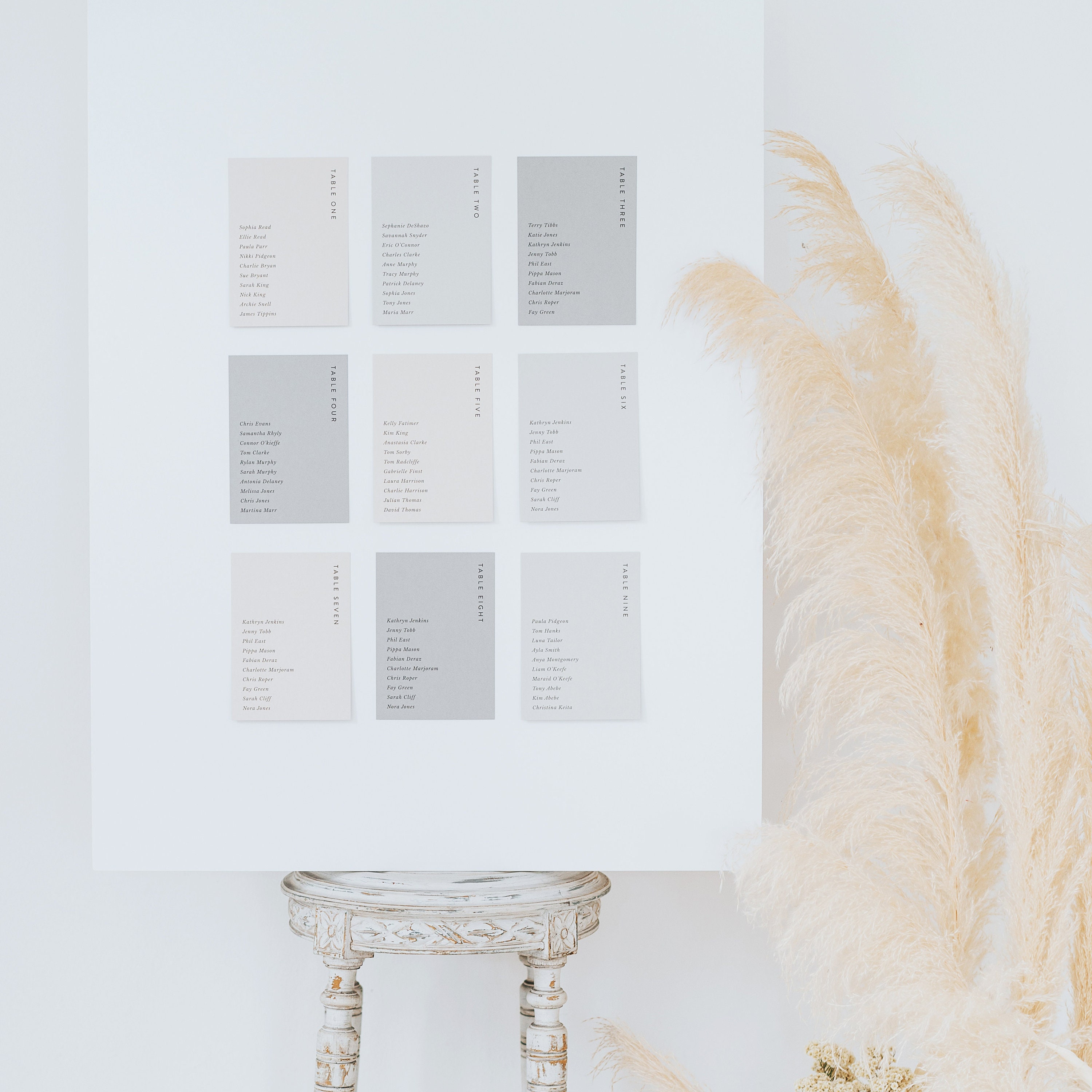 Grey Table Plan Cards - Seating Chart Table Plan Ideas
