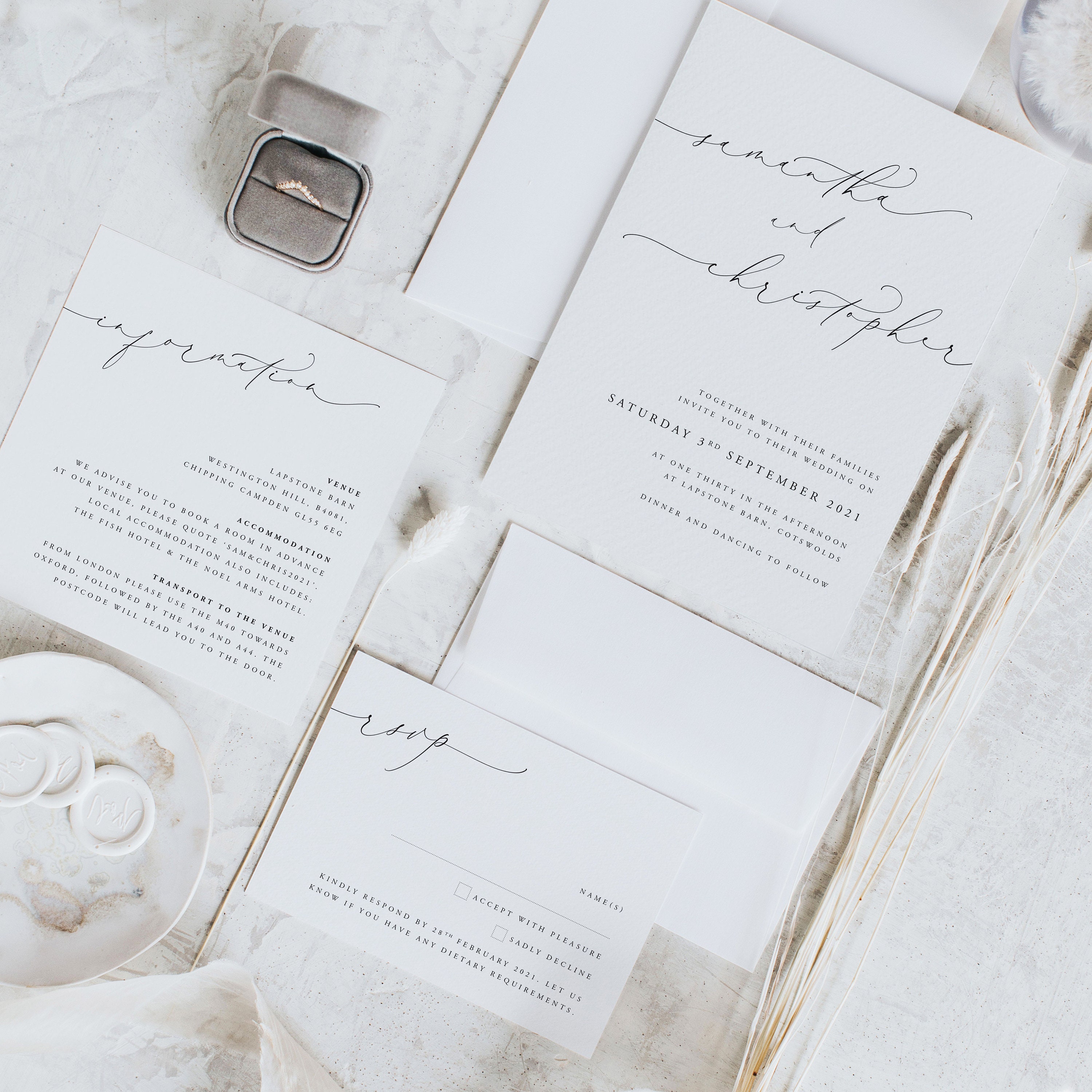 Simple Wedding Invitation Set. Classic & Simple Wedding Invites