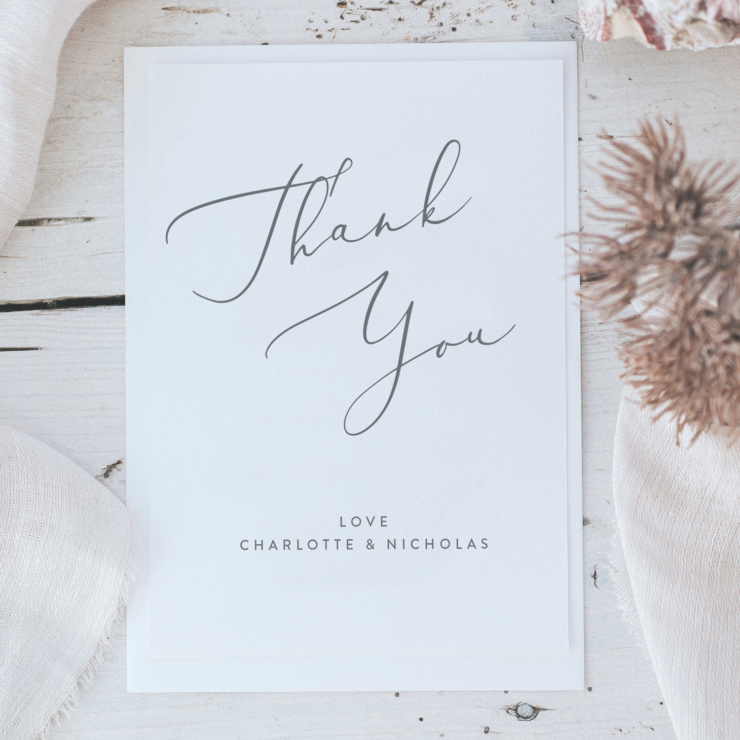 Simply Elegant Thank You Card With Romantic Calligraphy Font - Thank Cards Envelopes Printed Personalised Greeting