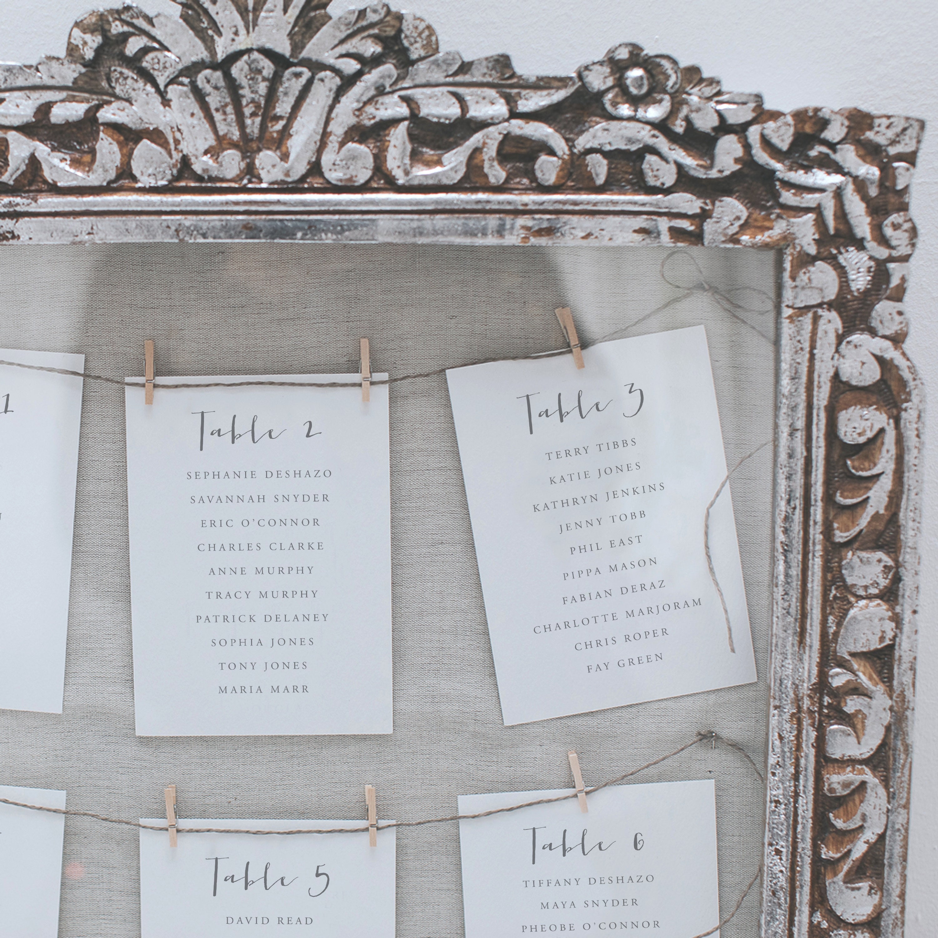 Beautiful Calligraphy Style Table Plan Cards - Seating Chart