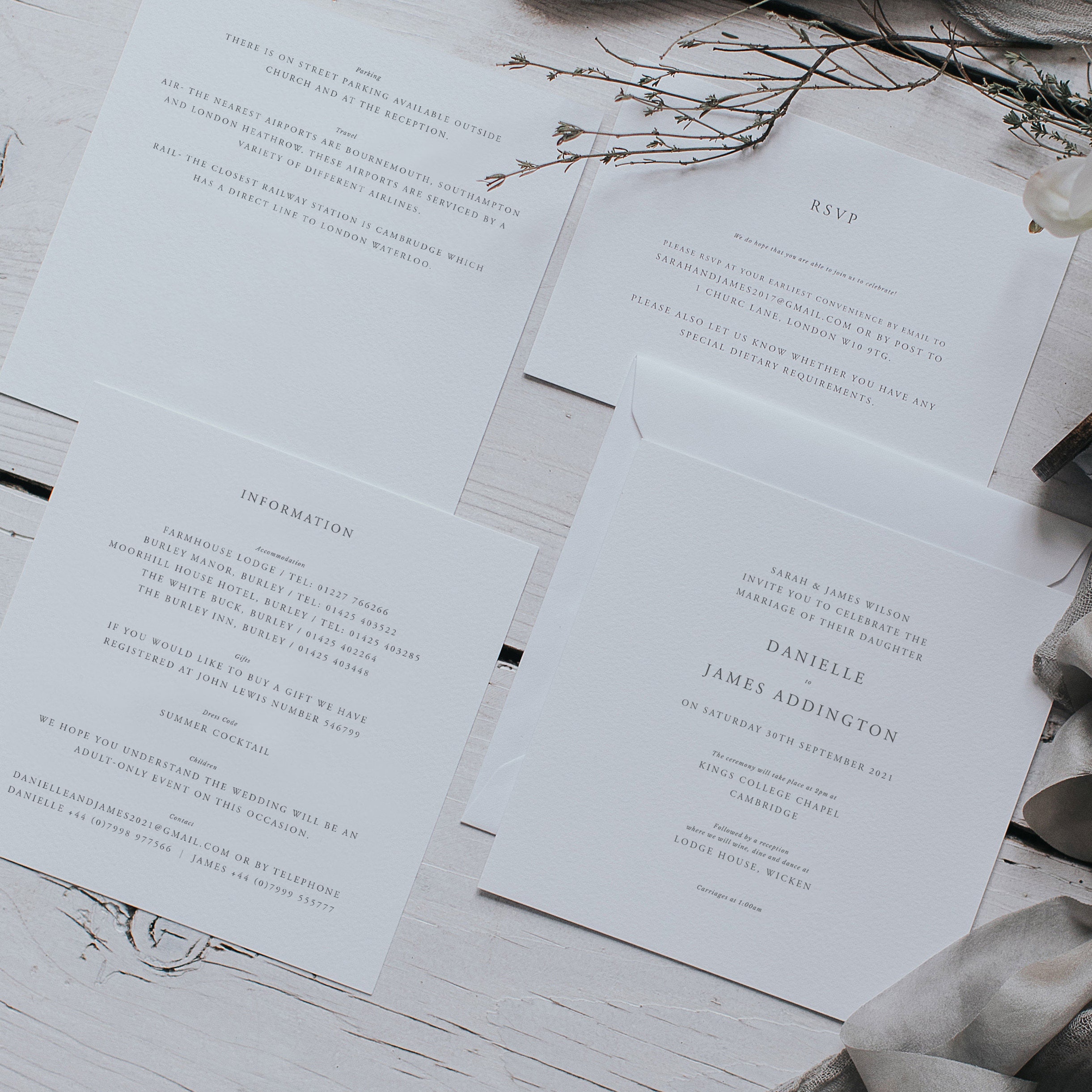 Classically Elegant Square Printed Wedding Invitation Set - Stationery With Invite, Information Card, Rsvp & Envelope