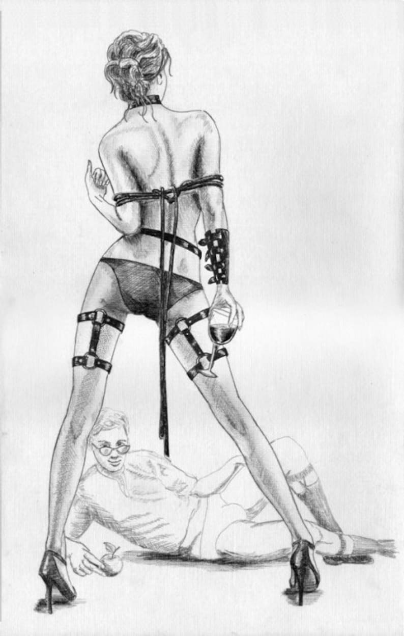 A drawing of a man in bondage