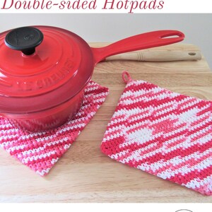 CROCHET POTHOLDERS Eco Friendly Hot Pads Table Trivets Set Of 2 Red Pink