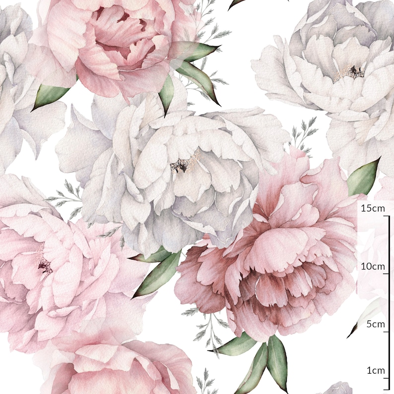 Watercolor Peonies Flowers Cotton Fabric Premium Nursery Etsy Australia