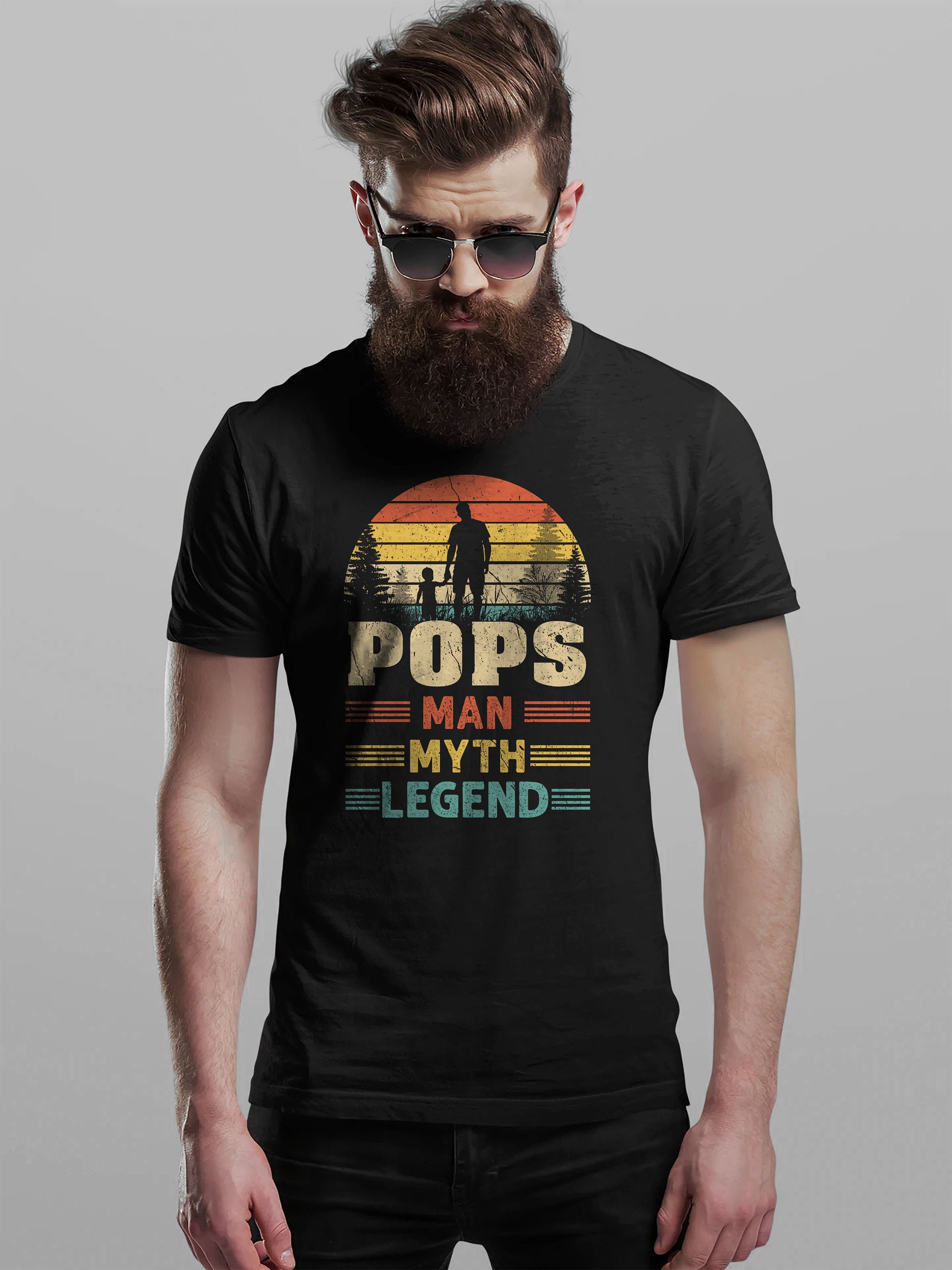 Pops Sunset Man Myth Legend Men’s T-Shirt Cool Fun Dad Shirt Christmas Gift Present Fathers Day Top