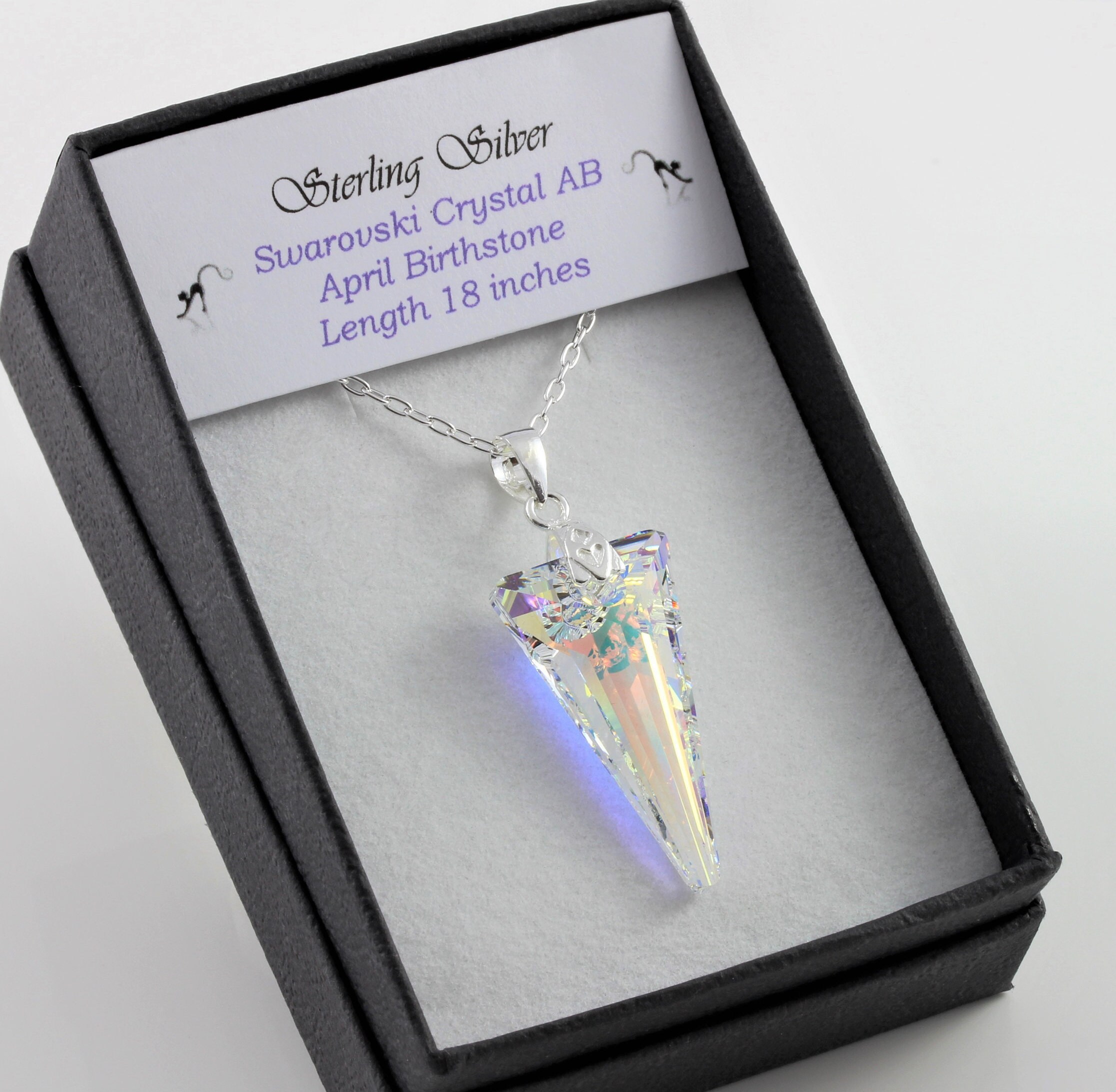 April Birthstone Swarovski Crystal Ab Sterling Silver Spike Pendant