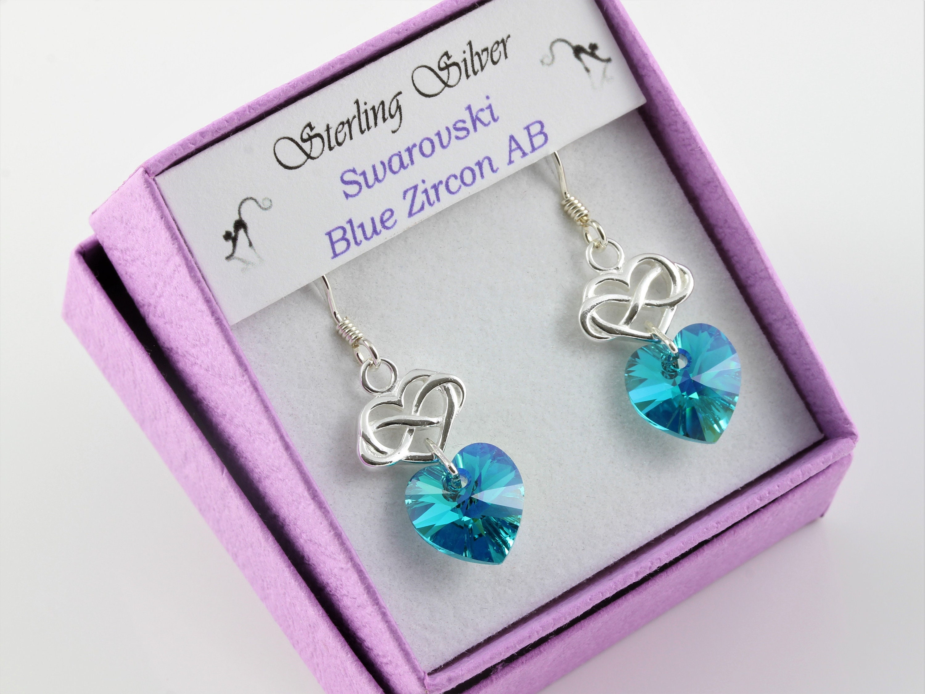 December Birthstone Sterling Silver & Swarovski Blue Zircon Ab Crystal Infinity Heart Earrings