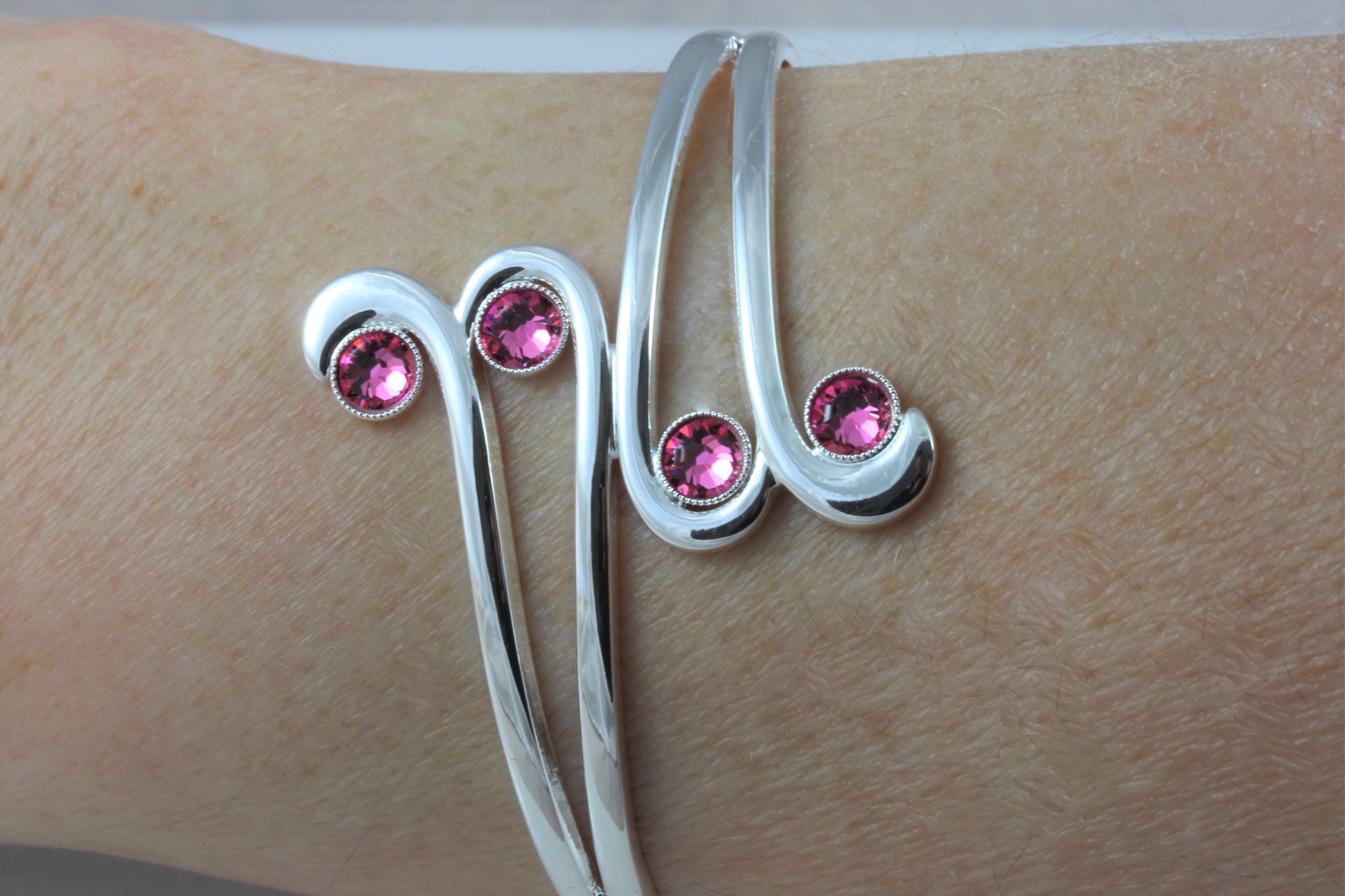 October Birthstone Swarovski Rose Crystal Adjustable/Expandable Cuff Bangle