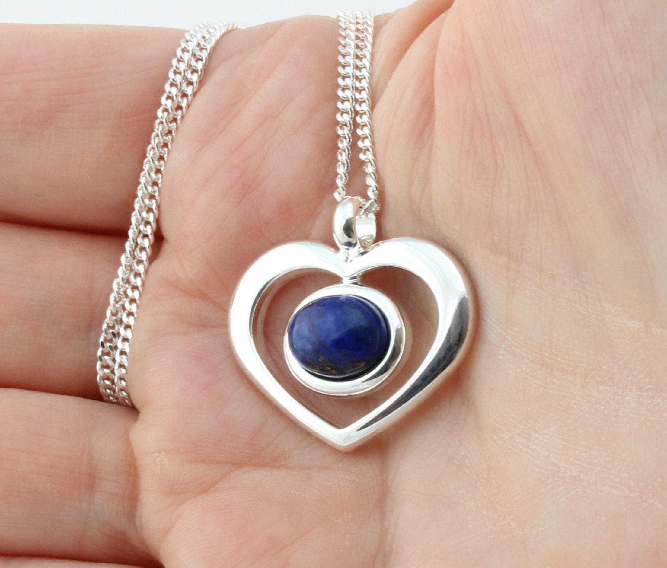September Birthstone Natural Lapis Lazuli Gemstone Cabochon Heart Pendant