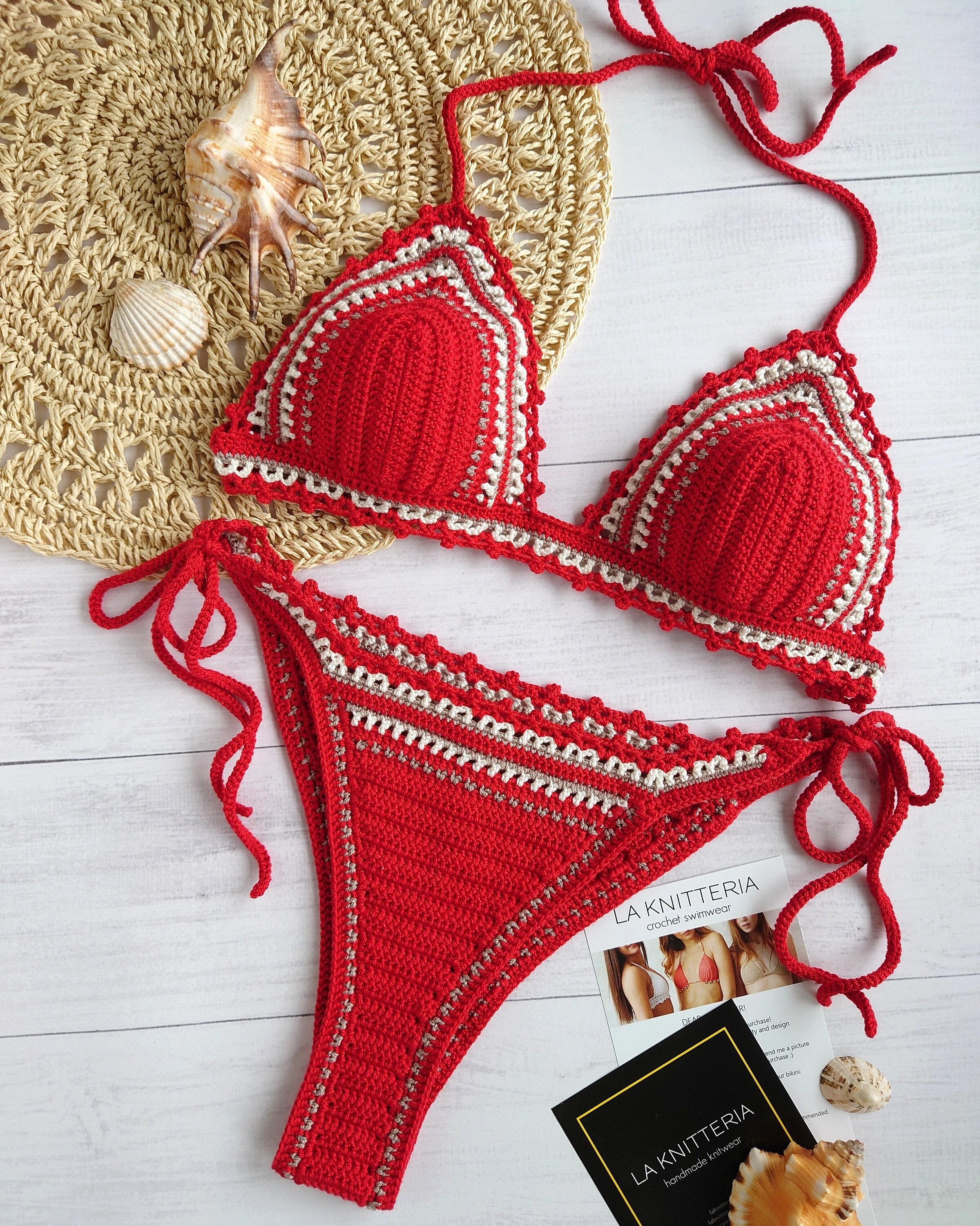 Crochet Bikini Red High Hip Brazilian Crochet Swimsuit Cheeky Crochet Bikini Set Crochet