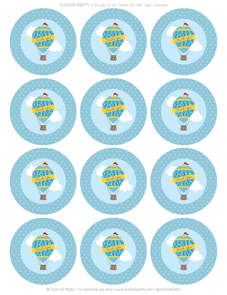 Hot Air Balloon Thank You Stickers Birthday And Baby Shower Party Printable Favor Tag Perfect