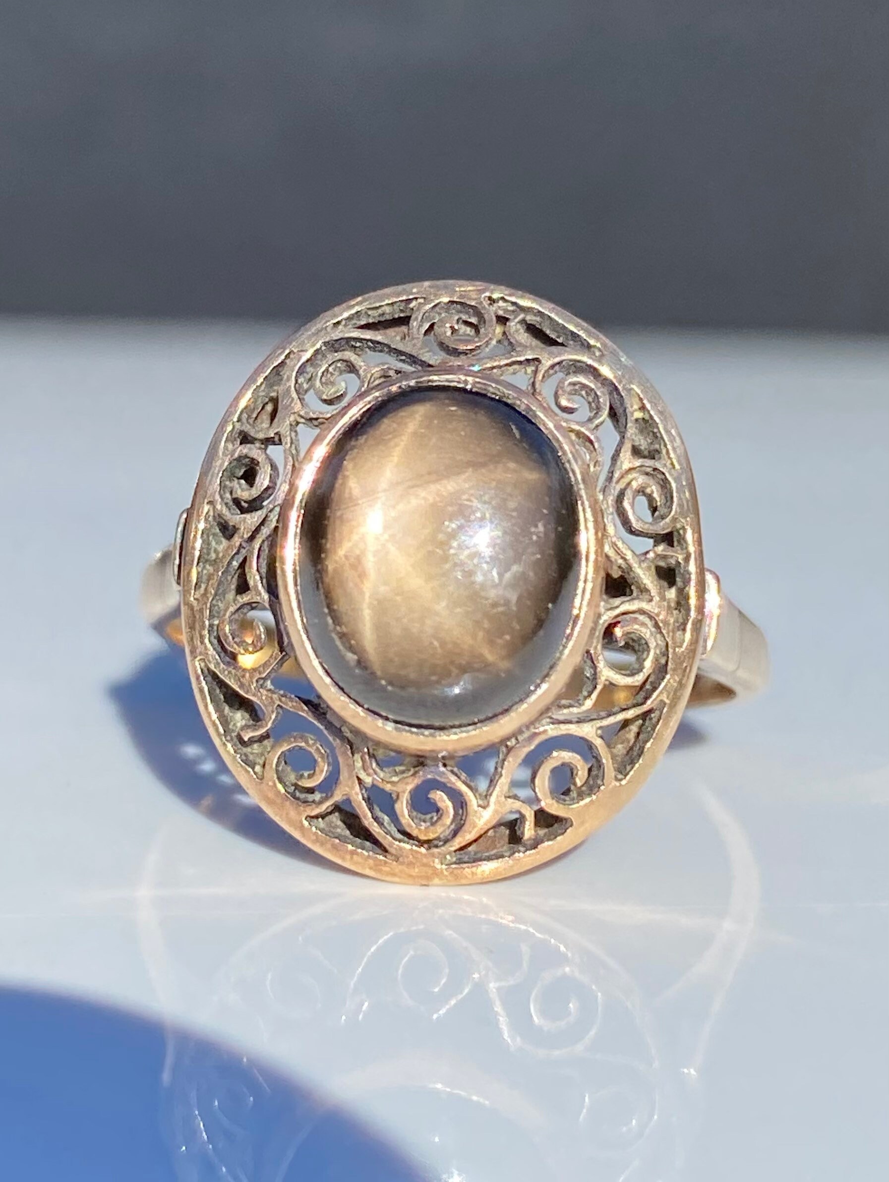 Antique ~ Vintage Black Star Sapphire 14Ct Gold Ring Size Us 10.25/Uk U