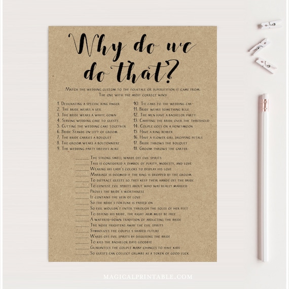 Why Do We Do That Wedding Traditions Quiz Game Kraft Bridal Shower