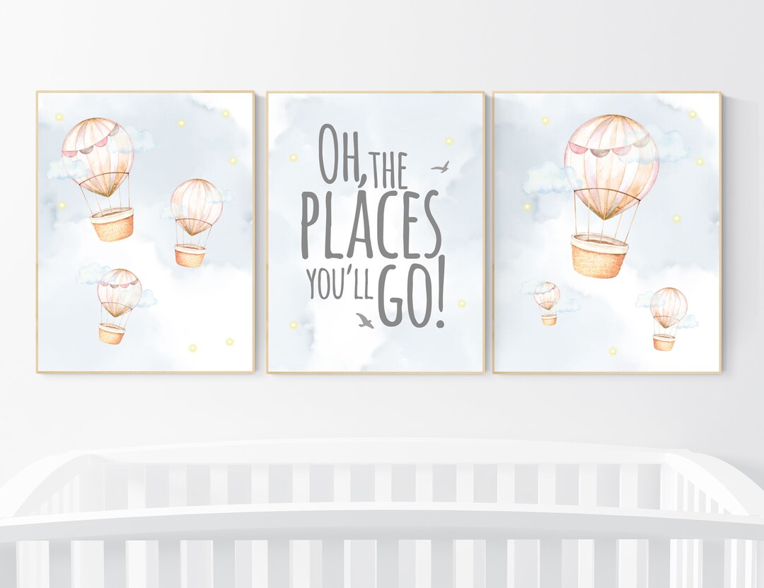 Nursery Decor Gender Neutral Hot Air Balloon Neutral Nursery Baby Room Decor Nursery Prints