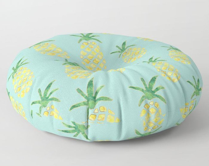 oversized floor pillow - pineapple print on mint - yellow green