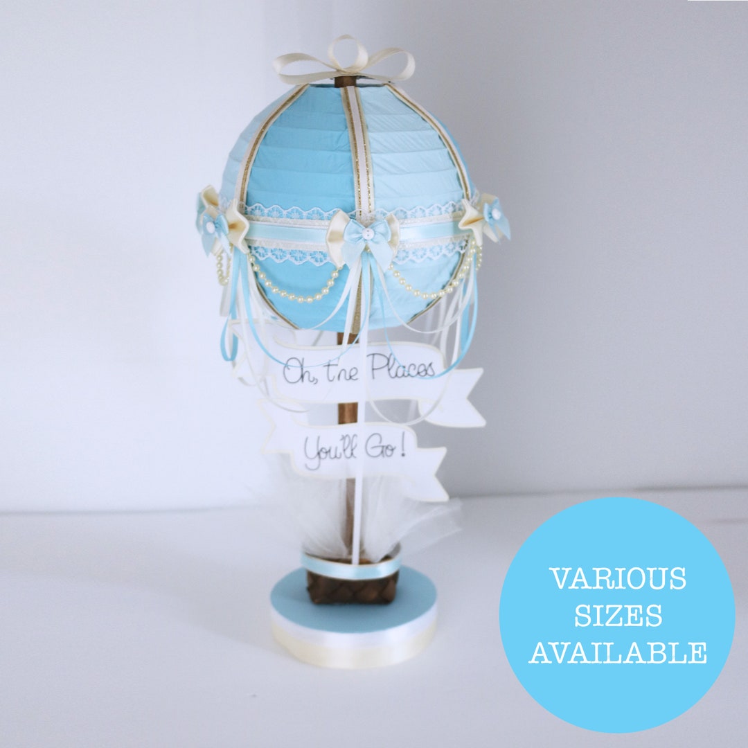Hot Air Balloon Centerpiece Light Blue Ivory With Gold Accents Up Up And Away Baby Shower