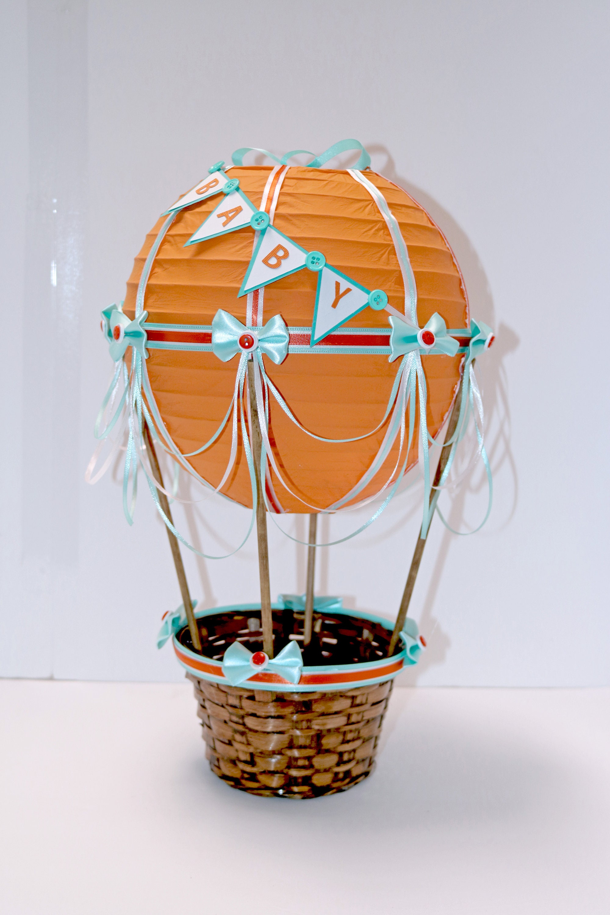 Hot Air Balloon Centerpiece B A B Y Orange And Teal Up Up And Away Baby Shower Birthday