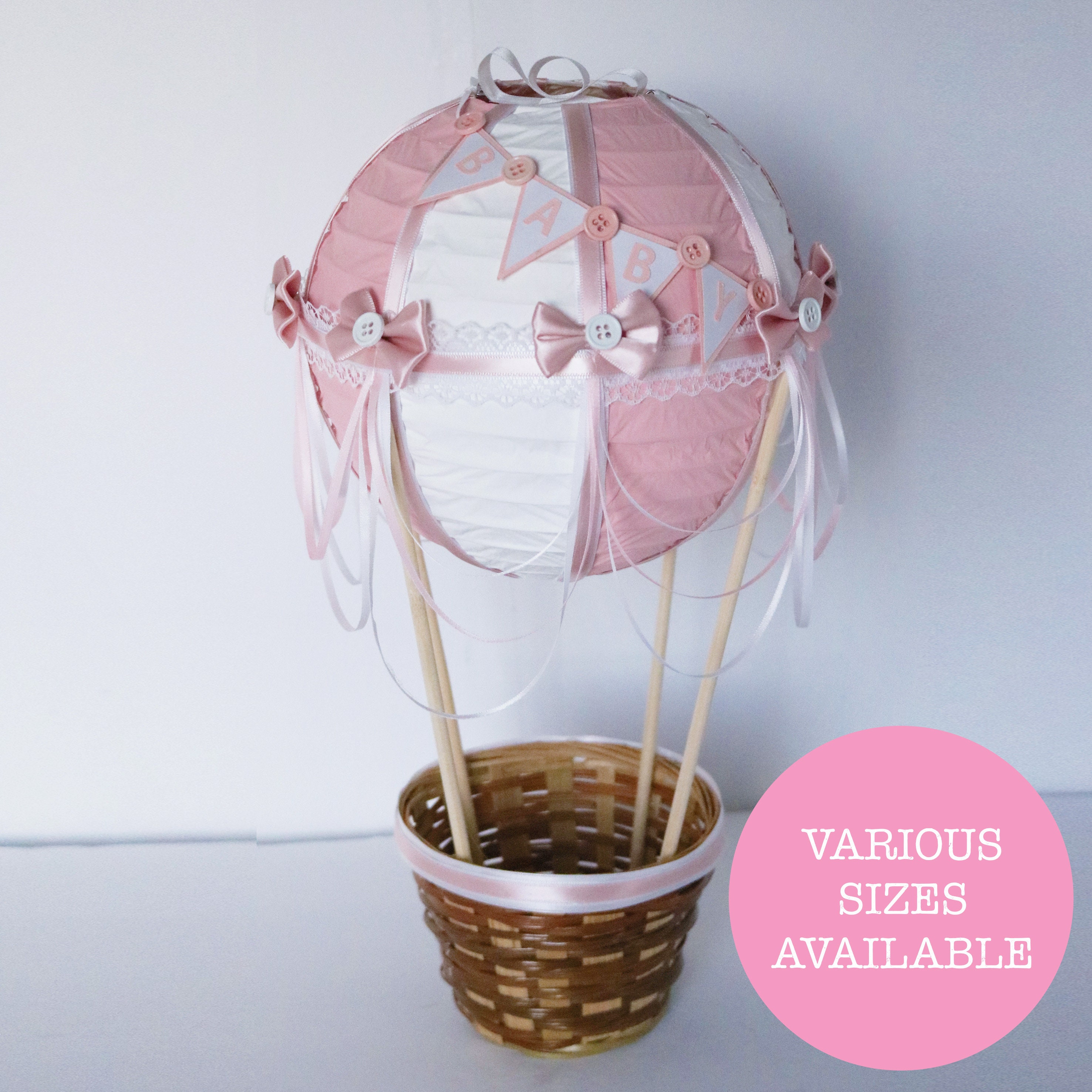 Hot Air Balloon Centerpiece B A B Y Blush Pink And White Lace Up Up