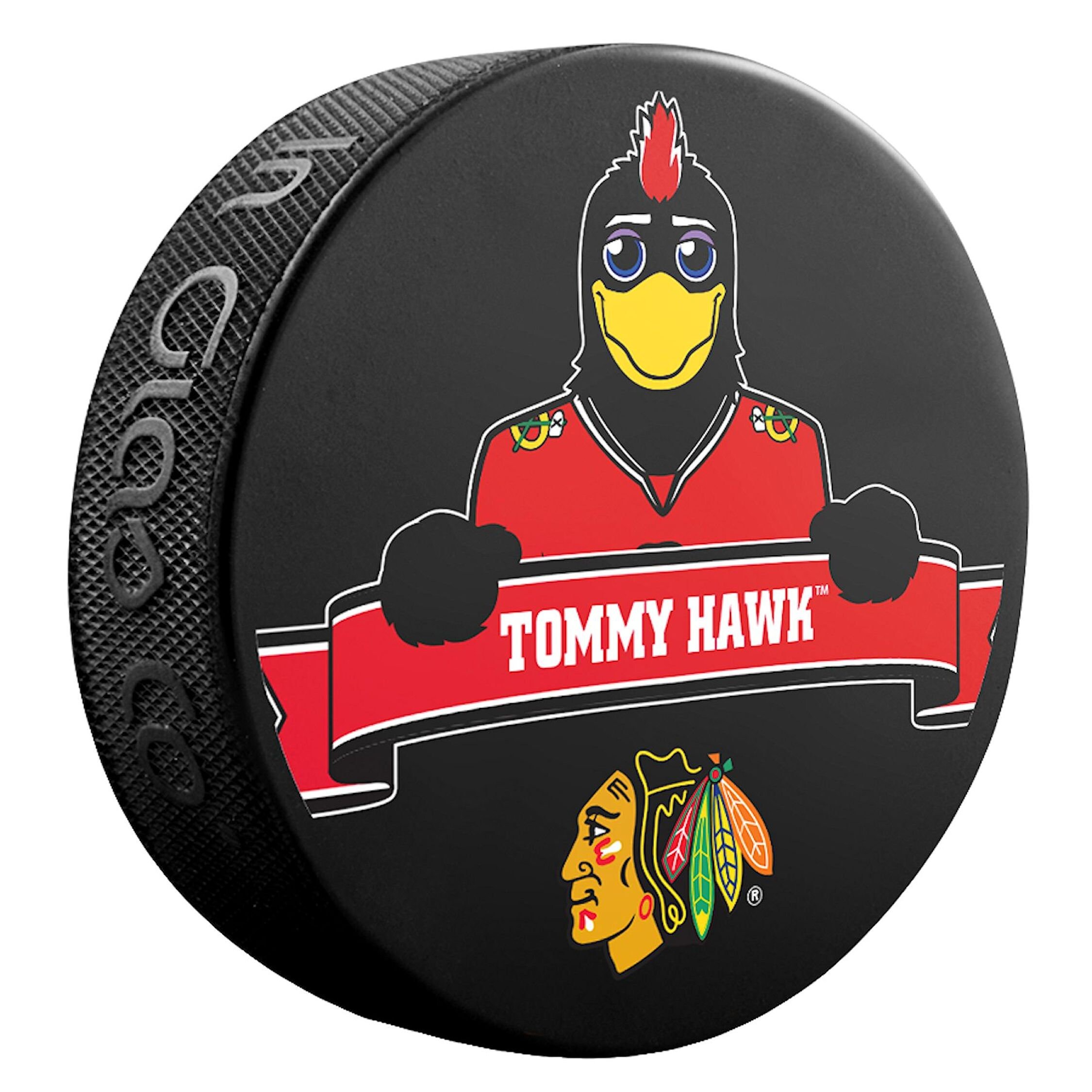 chicago blackhawks mascot tommy hawk collectible hockey puck