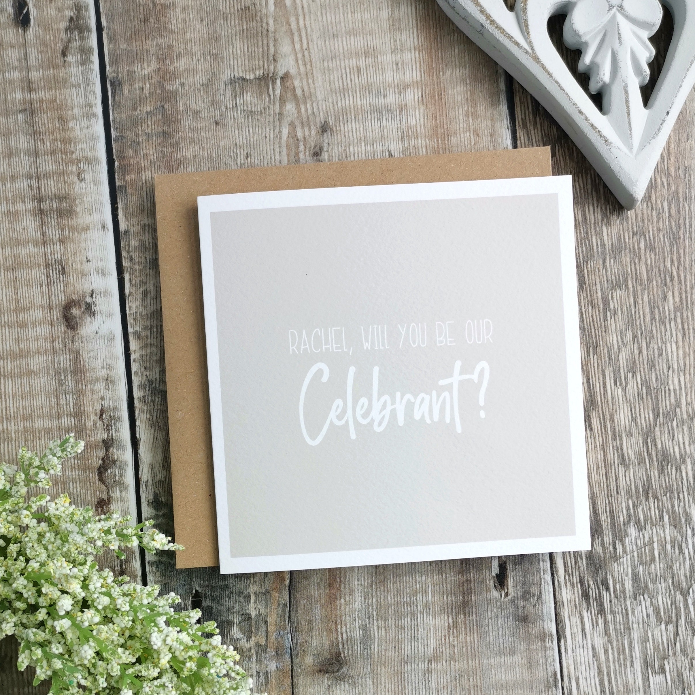 Personalised Will You Be Our Celebrant Or Master Of Ceremonies? Wedding Card. Beige-Grey, Neutral, Modern, Natural, Minimalist Wedding Card