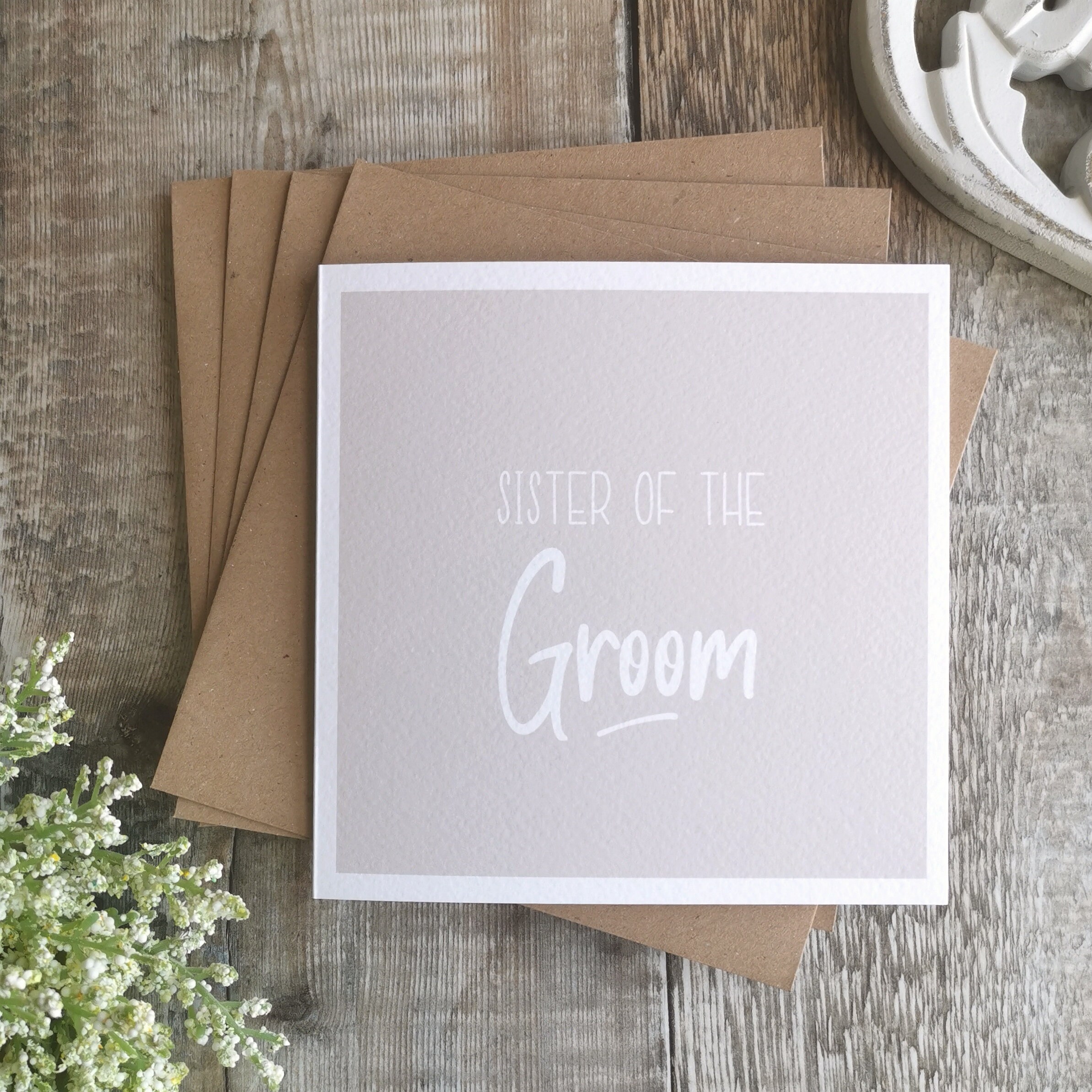 Sister Or Brother Of The Groom Wedding Greeting Card. Beige-Grey, Neutral, Modern, Natural, Minimalist