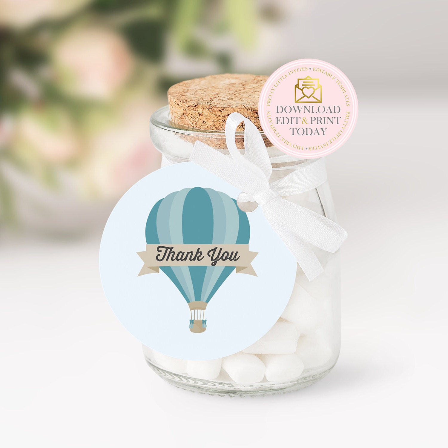 Vintage Hot Air Balloon Round Favor Tags Baby Shower Birthday Hot Air Balloon Favor Tags