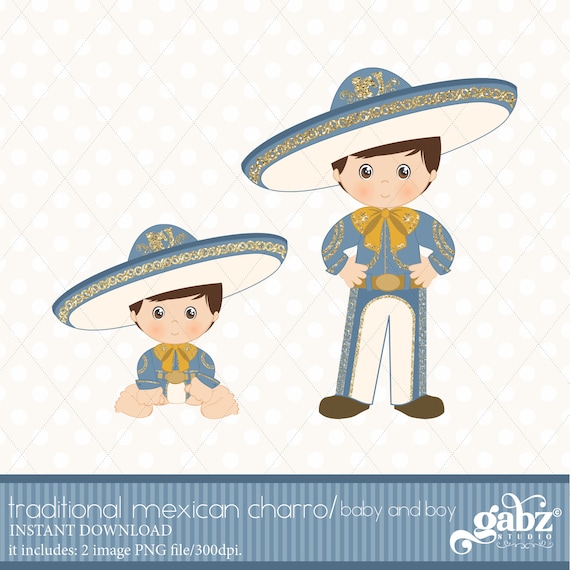 Charro Mexican Folklore Clipart Dusty Blue And Gold Etsy Ireland