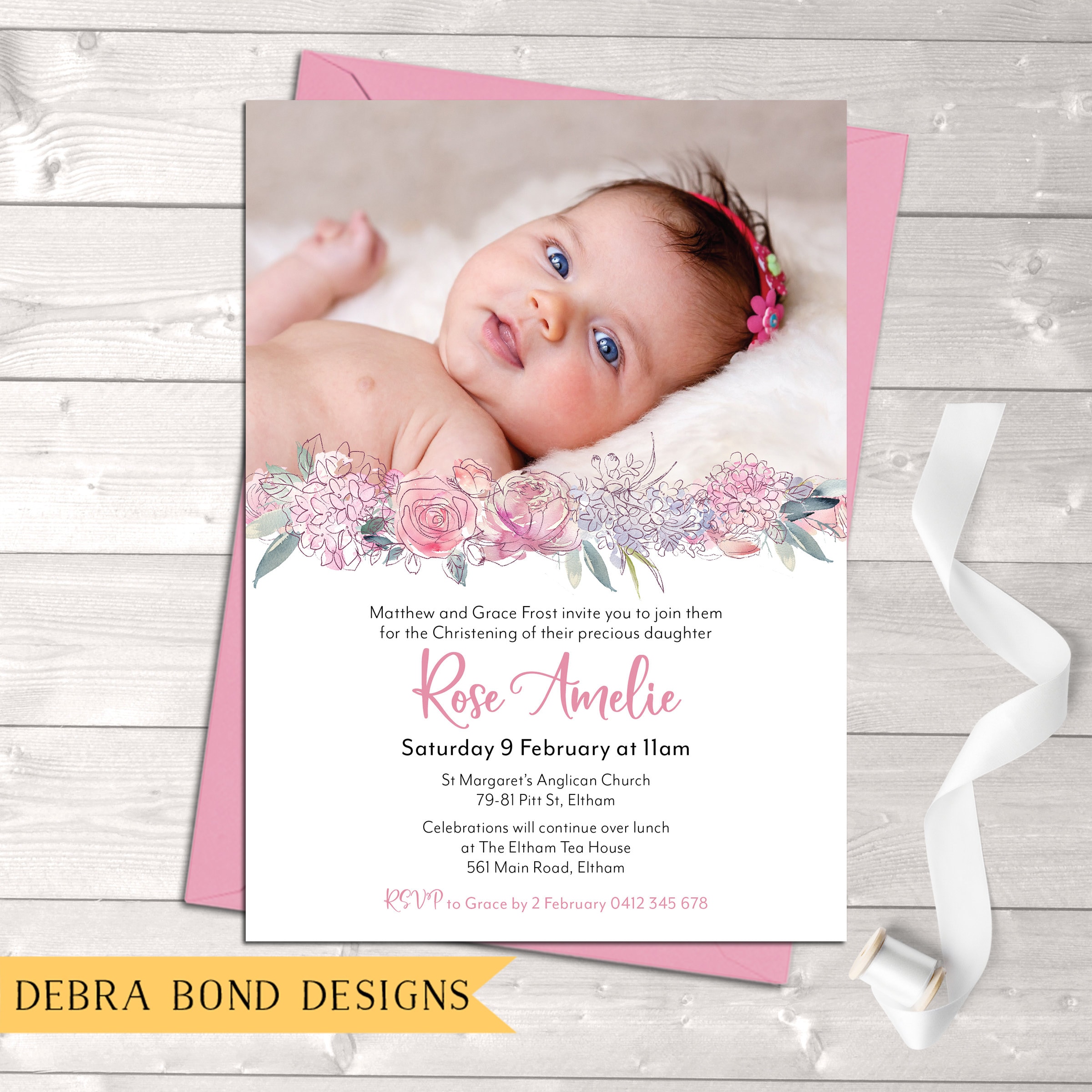 Invitations Paper Party Supplies Girl Photo Christening Invitation