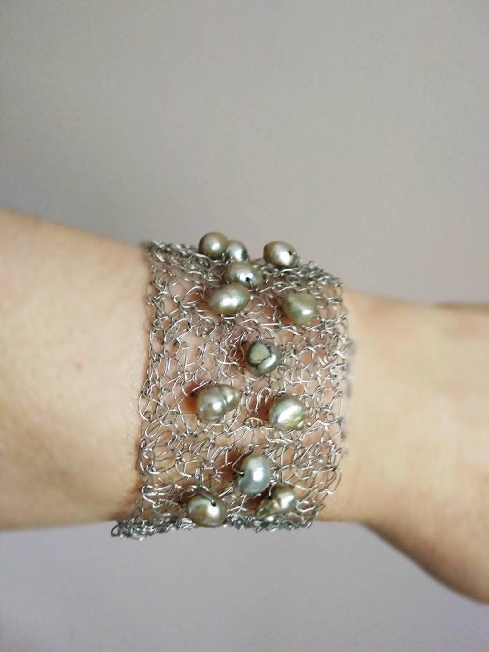 Wire Crochet Cuff Bracelet Silver Plated Tarnish Protected Etsy