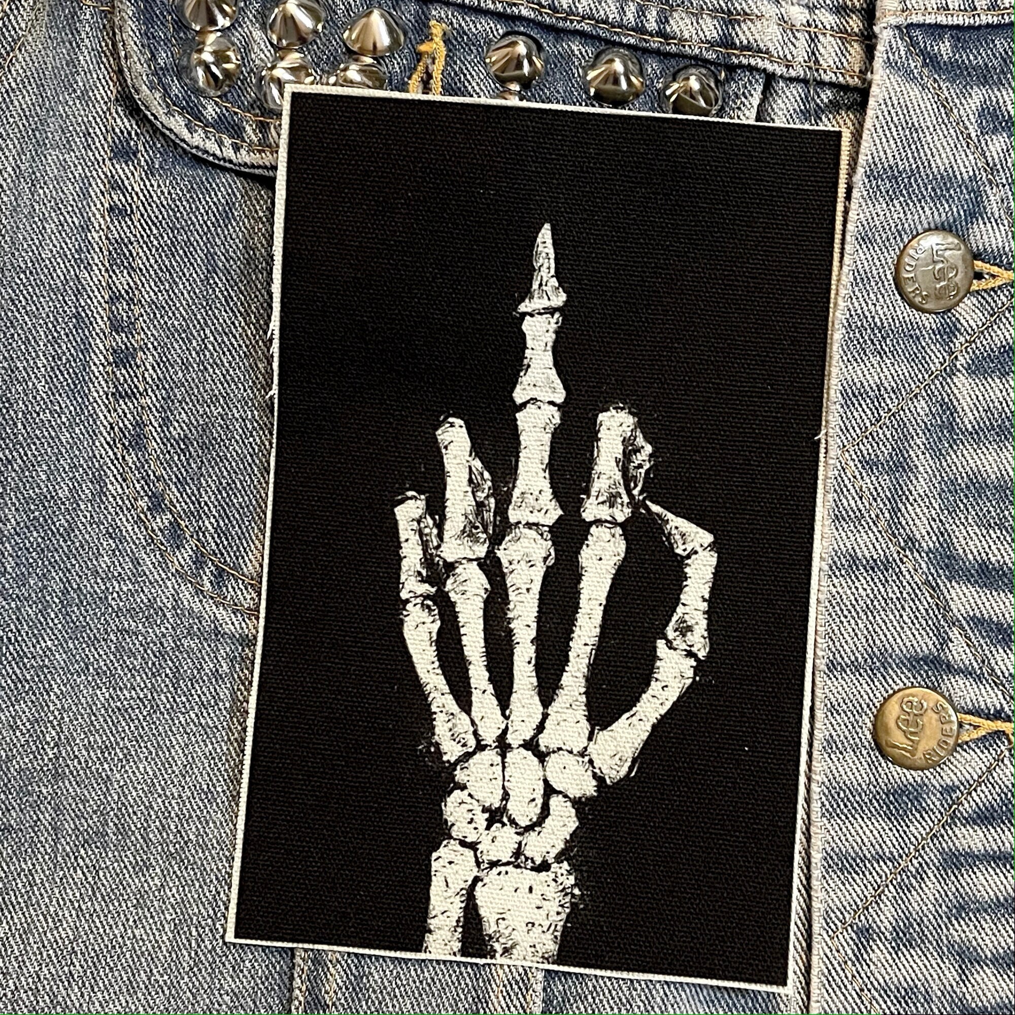 Fuck You Skeleton Hand Patch Canvas Back Patch Cloth Patch Middle Finger The Finger Diy