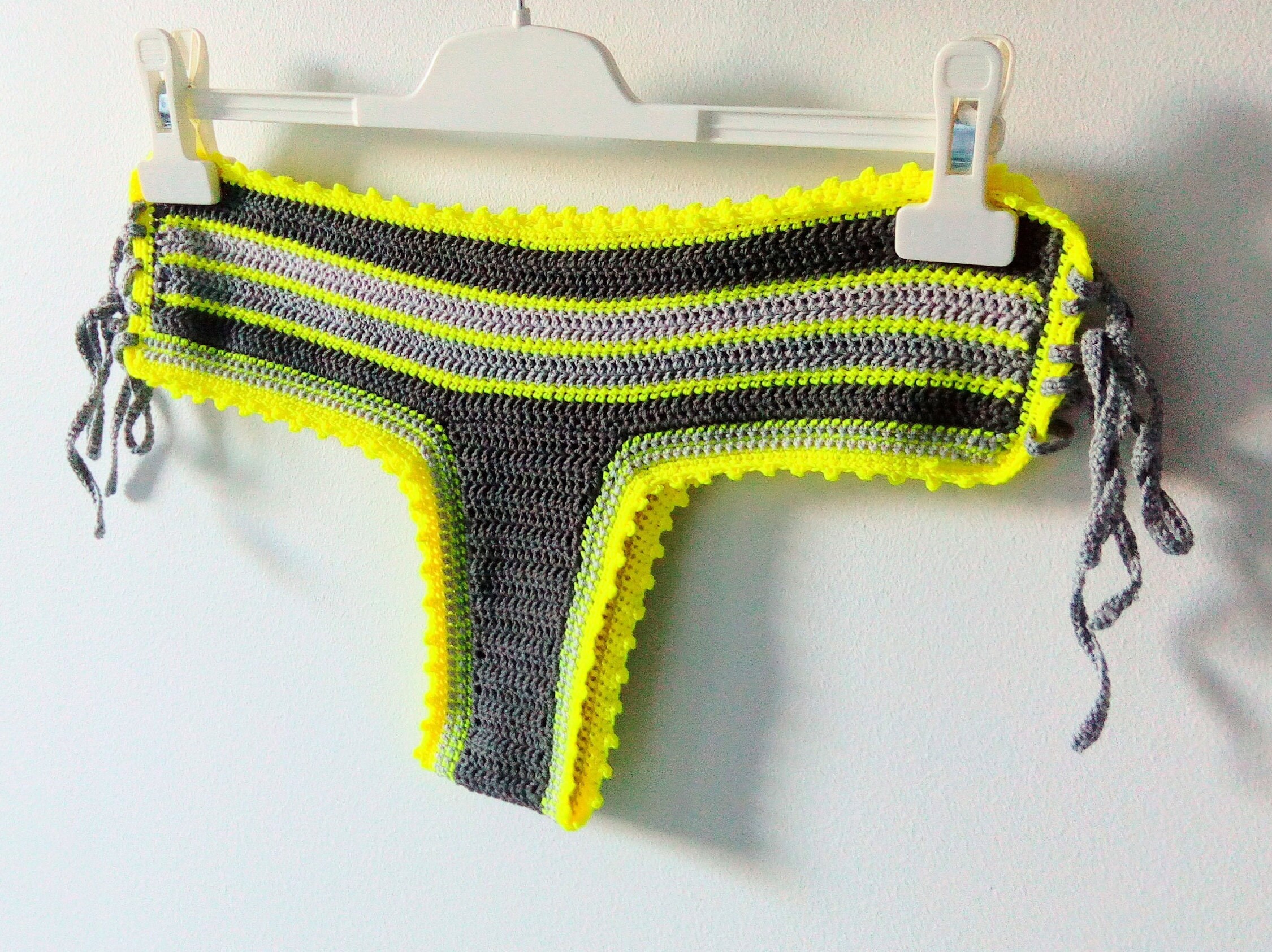 Neon Yellow Bikini Set Girl Crochet Two Piece Swimwear For Slightly