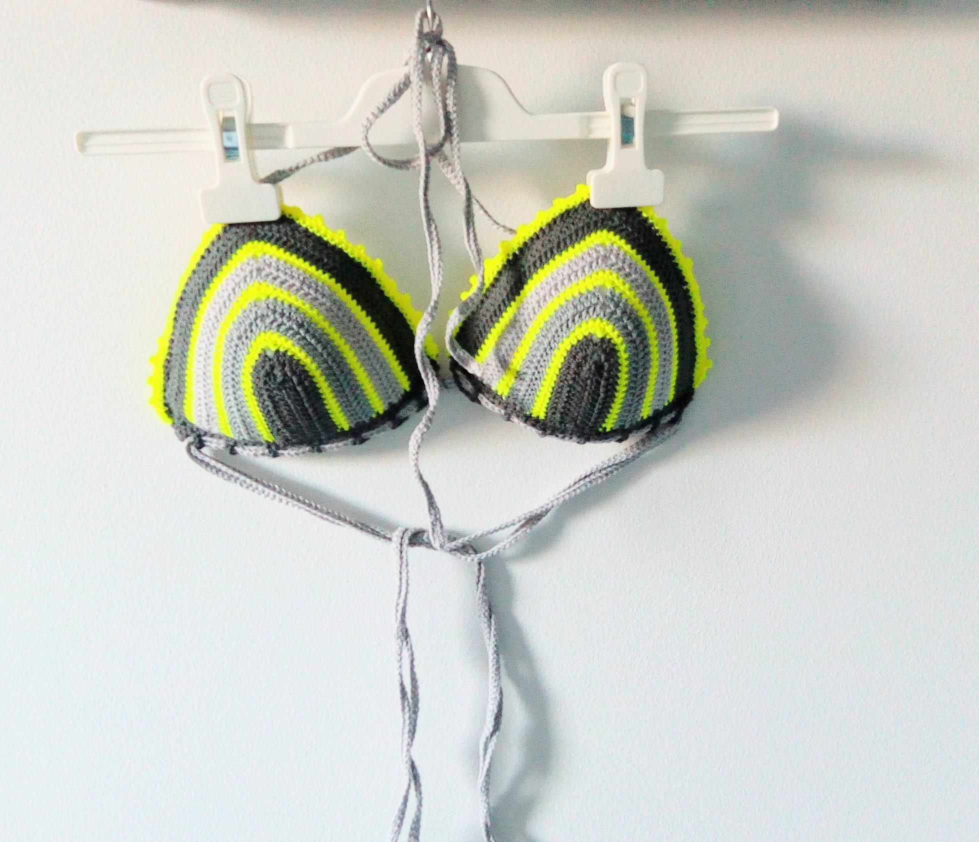 Neon Yellow Bikini Set Girl Crochet Two Piece Swimwear For Slightly