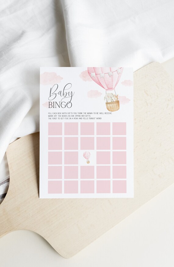 Baby Bingo Game Pink Hot Air Balloon Baby Shower Up Up And Etsy