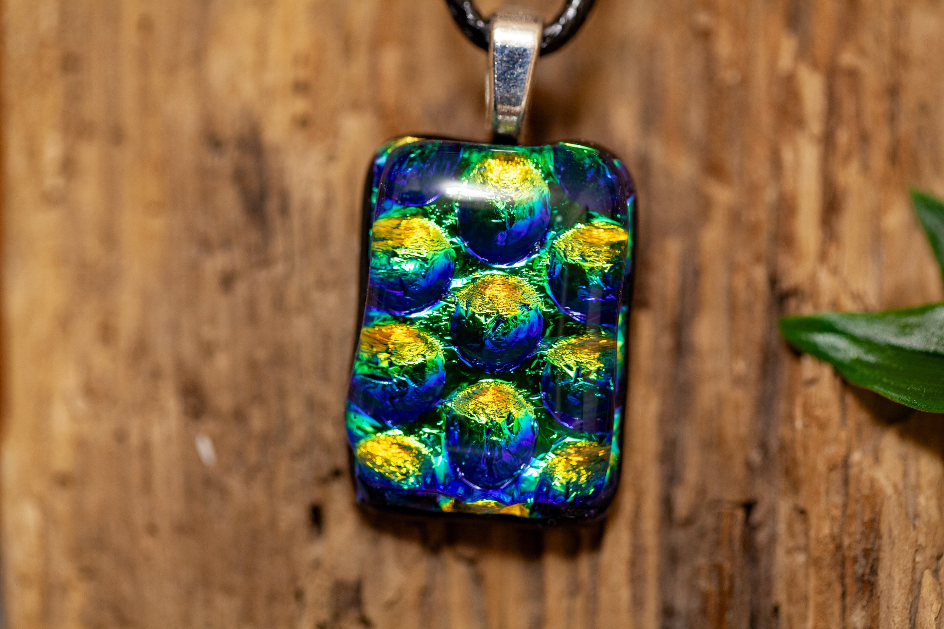 Peacock Feathers Coloured Dichroic Glass Fused Pendant - Mesmerizing & Unique, Art Jewellery, Necklace