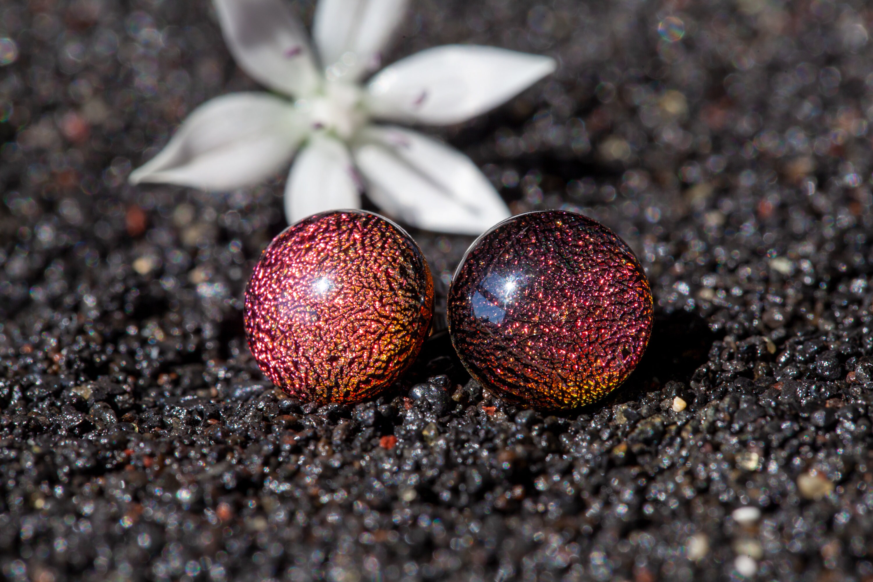 Handmade Red Candy Apple Fused Glass Stud Earrings | Sparkling Jewellery Dichroic Surgical Steel