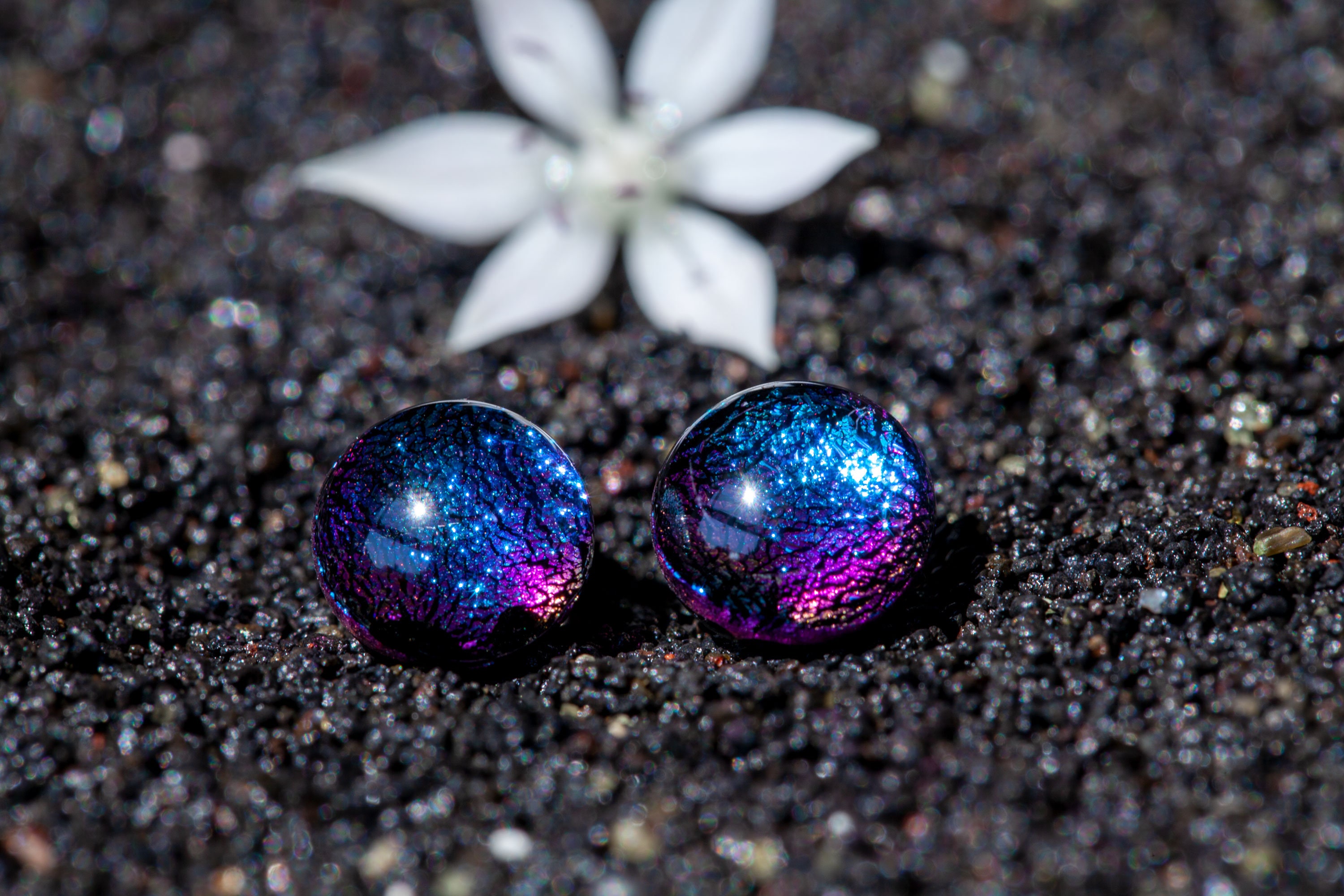 Handmade Blue/Pink Fused Glass Stud Earrings | Sparkling Jewellery Dichroic Surgical Steel