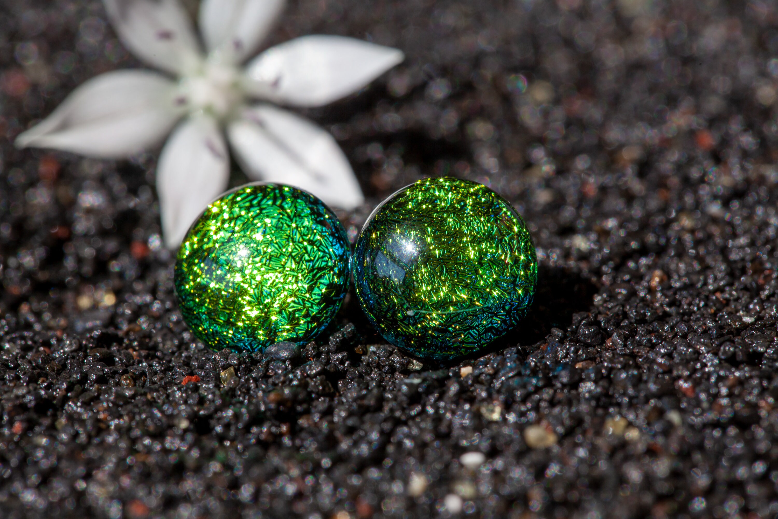Handmade Green Fused Glass Stud Earrings | Sparkling Jewellery Dichroic Surgical Steel