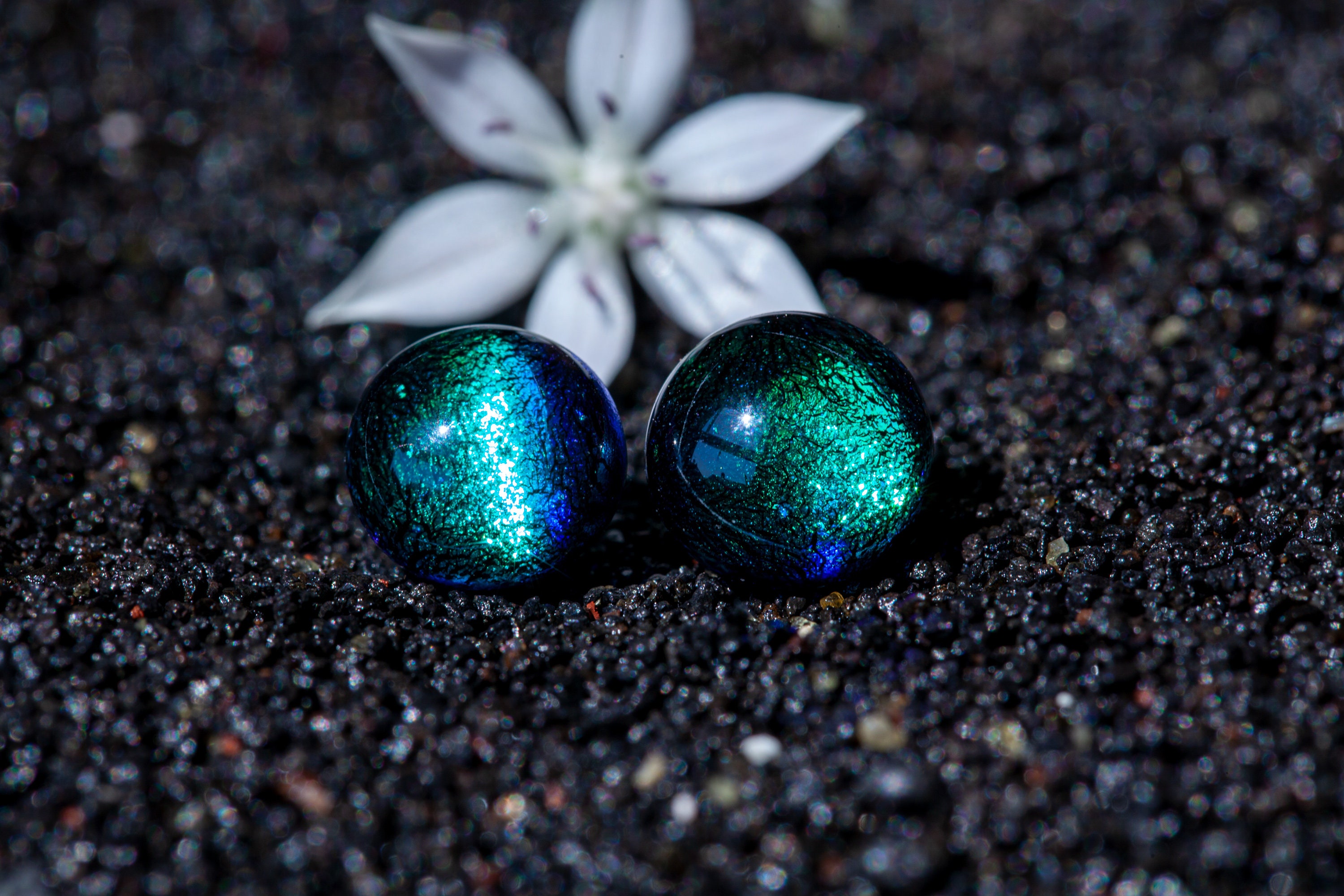 Handmade Emerald Green Fused Glass Stud Earrings | Sparkling Jewellery Dichroic Surgical Steel