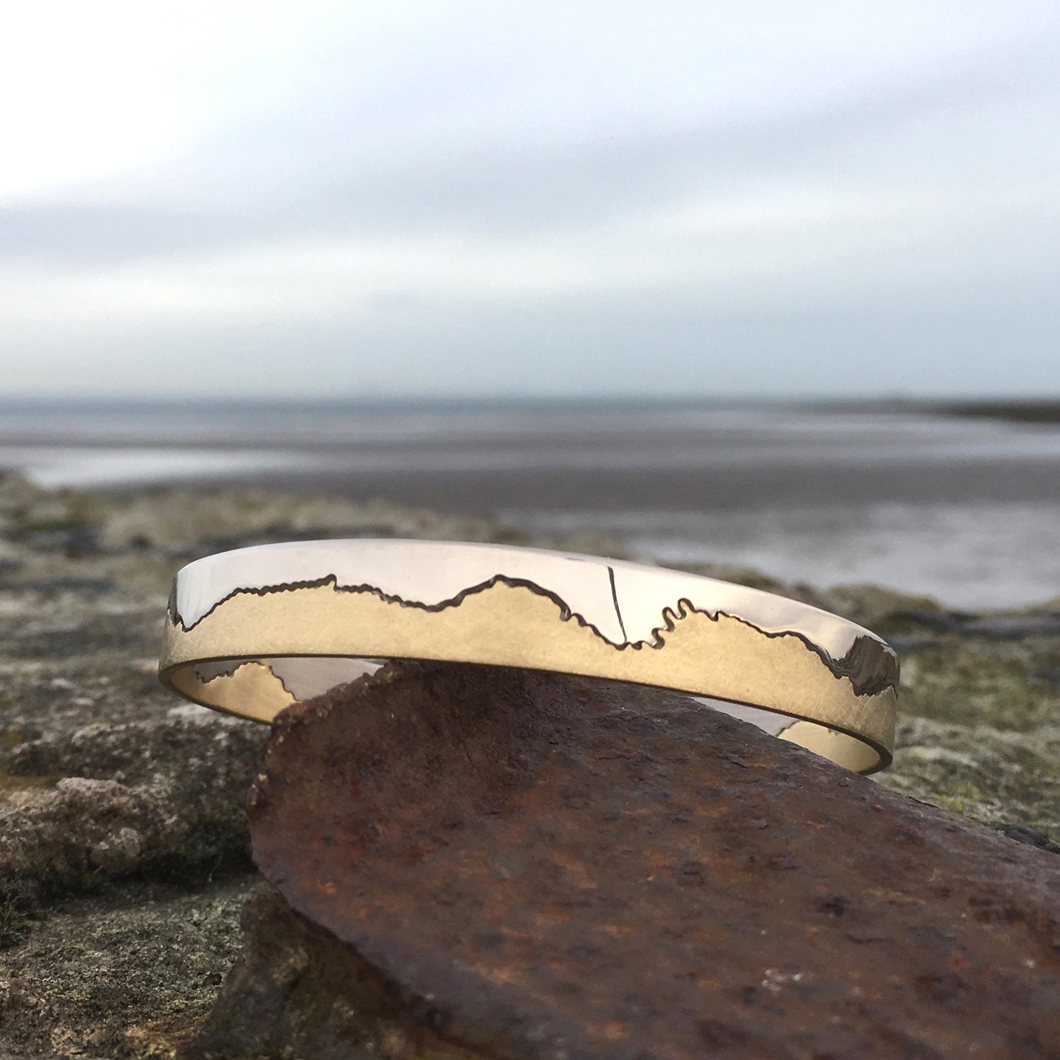 Two Tone Gold Coastline Bangle | Map Bracelet Coast