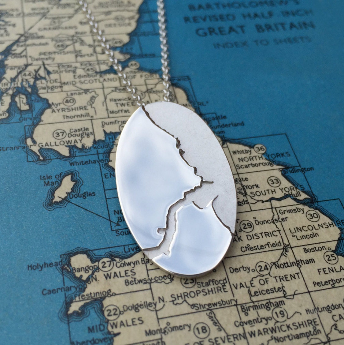Silver Coastline Pendant | Custom Map Necklace Jewellery Coast Vintage Travel Inspired