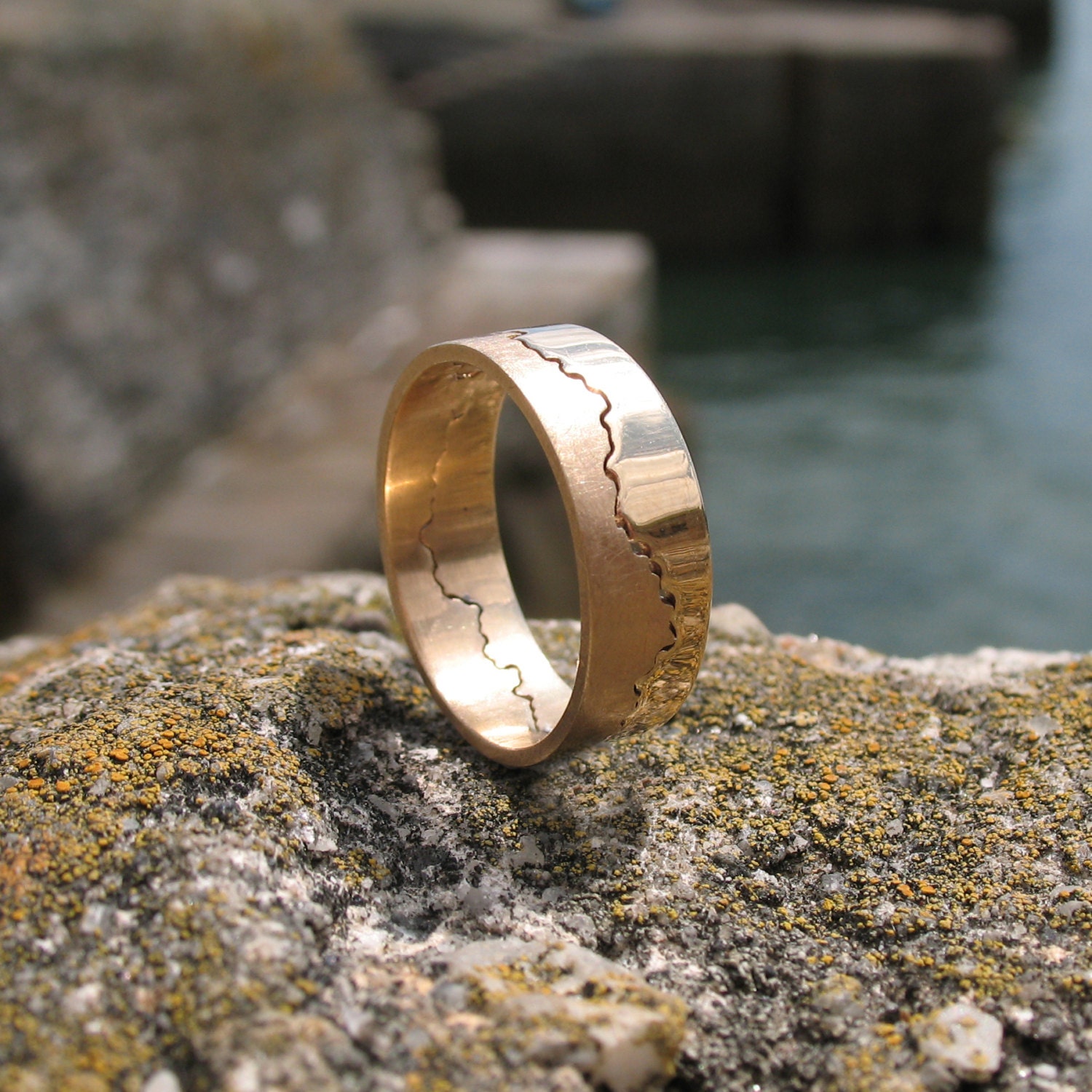 Gold Coastline Ring | Coast Map Wedding Travel Inspired Jewellery Unique Vintage