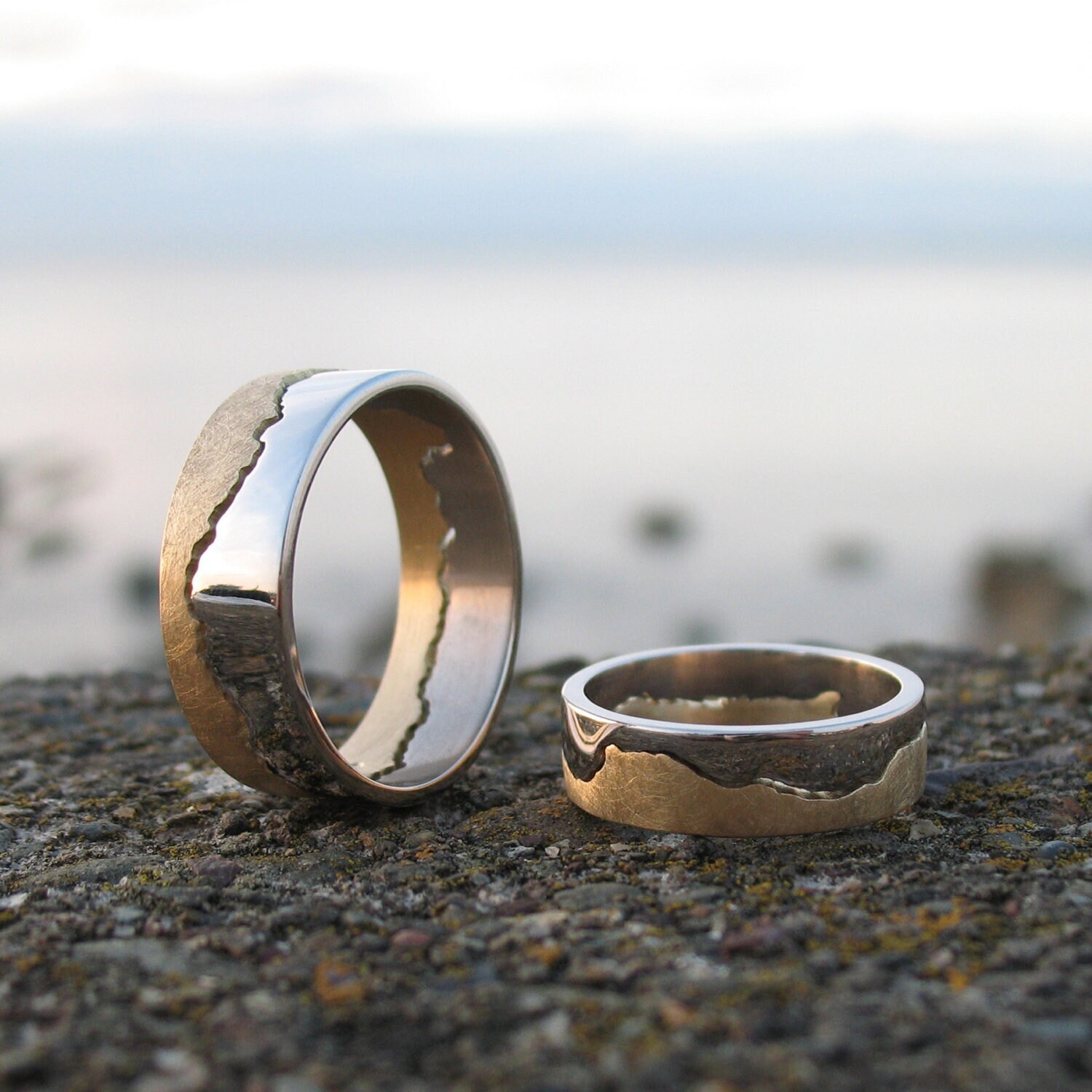 Two Tone Gold Coastline Ring | Coast Map Jewellery Custom Landscape Alternative Wedding