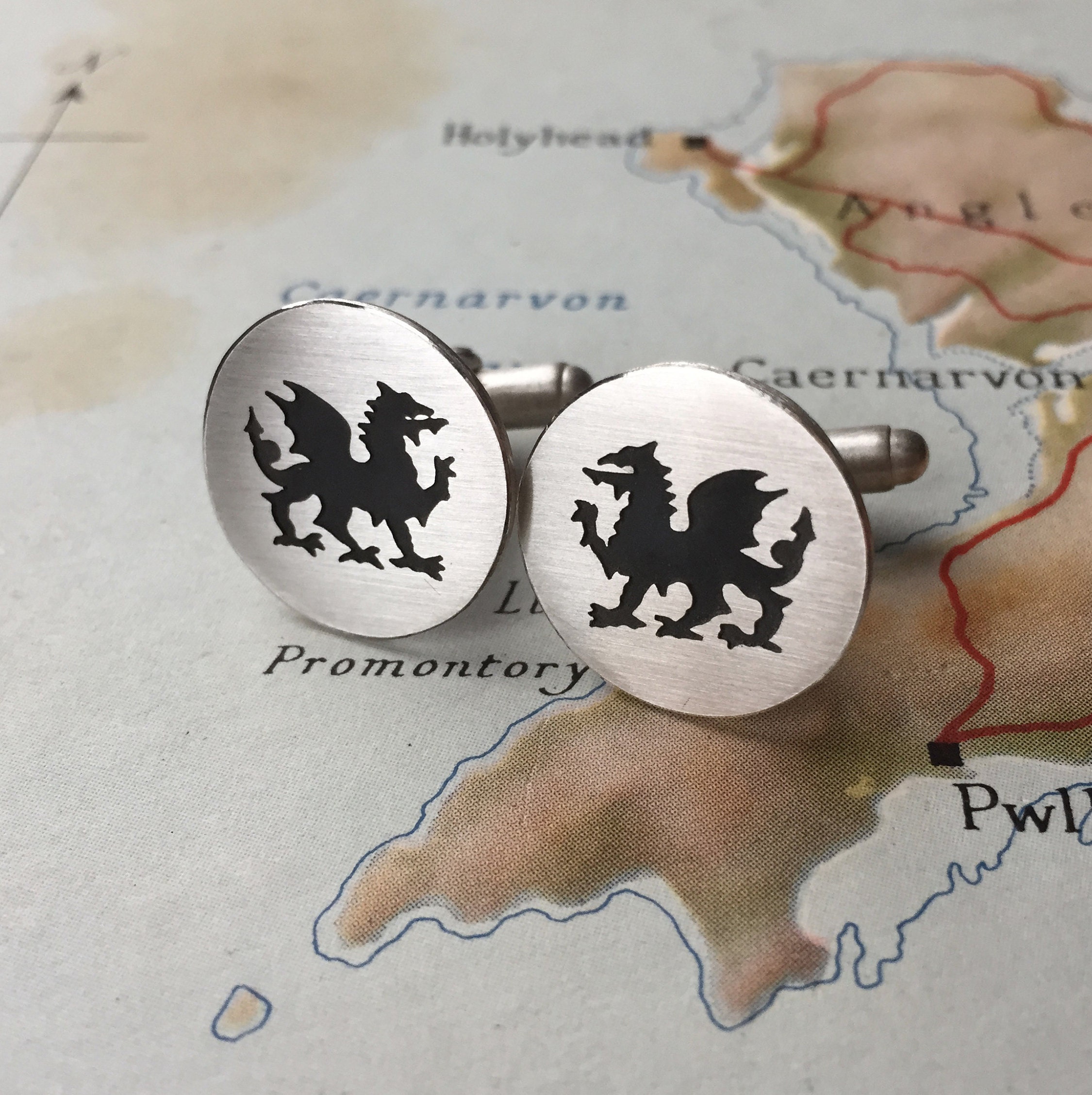 Welsh Dragon Cufflinks | Handmade Silver Wales
