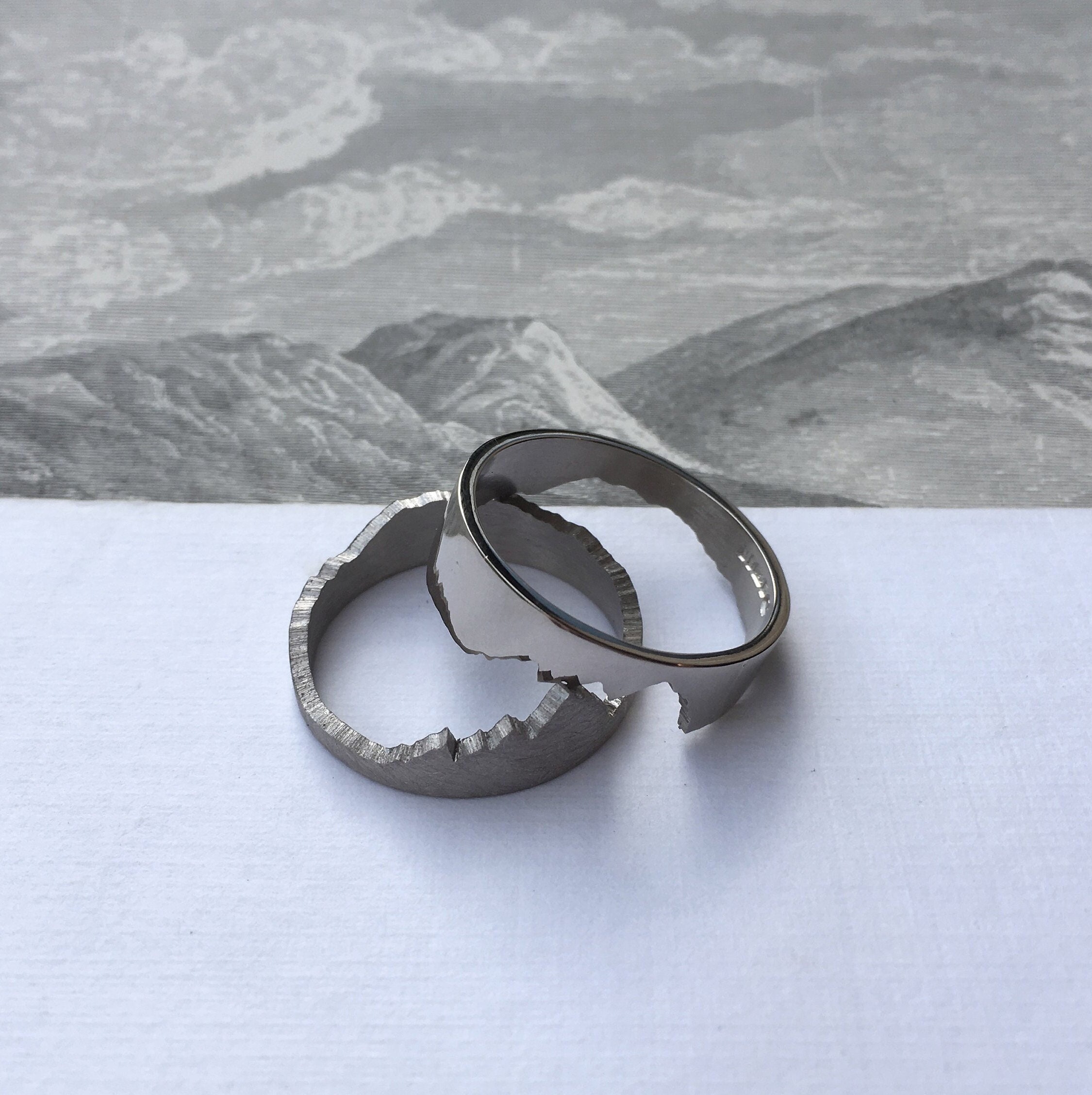 White Gold Mountain Ring | Handmade Wedding 18Ct Personalised Landscape Jewelry