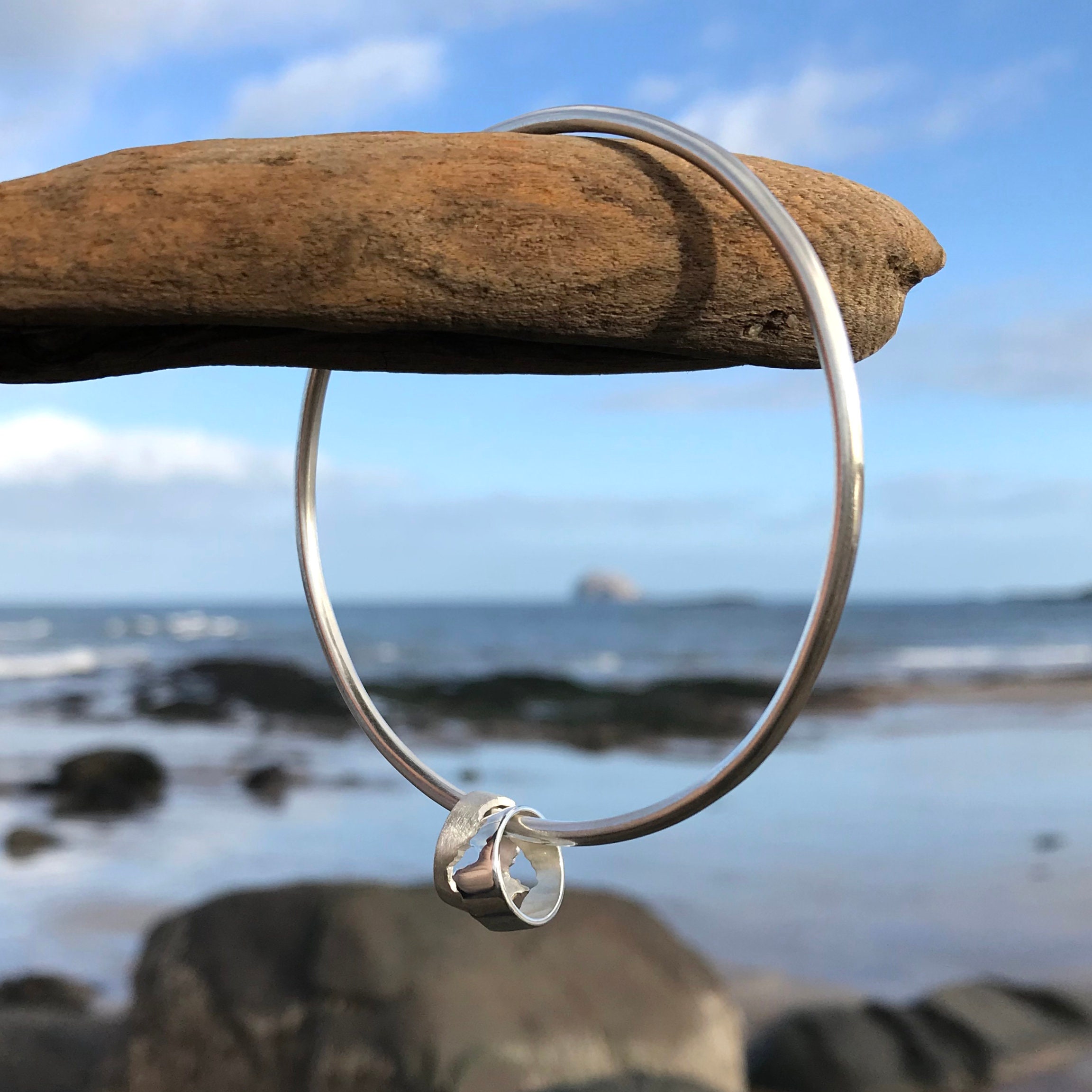 Map Bracelet | Personalised Silver Coastline Bangle Charm Jewellery