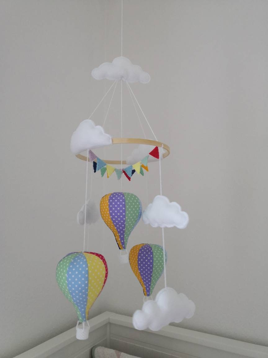 Unisex Hot Air Balloon Nursery Baby Mobile With Bunting Peter Etsy