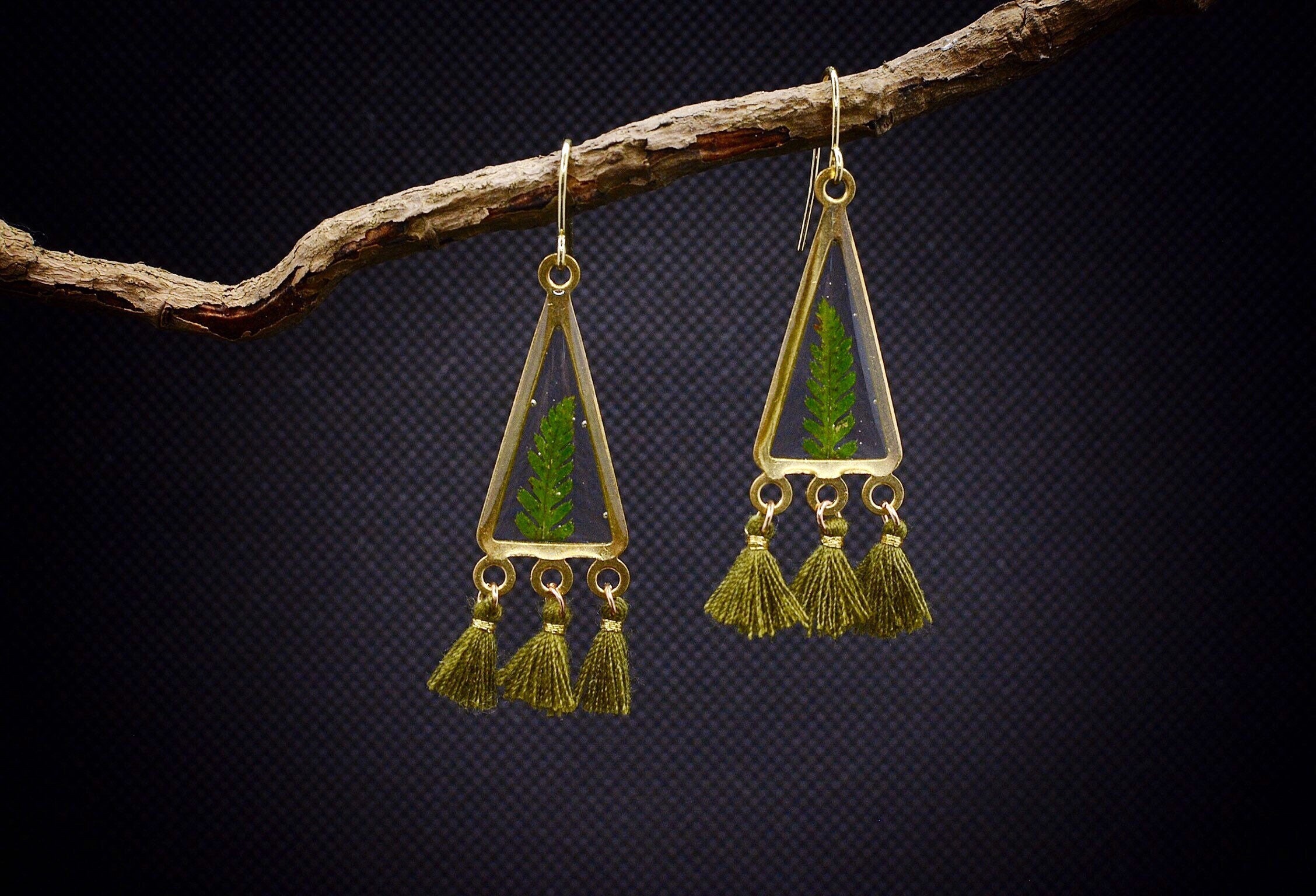 Tassel Fern Earrings/Forest Earrings/Gift For Her/Fern Jewelry/Terrarium Jewelry/Wanderlust Jewelry/Boho Earrings