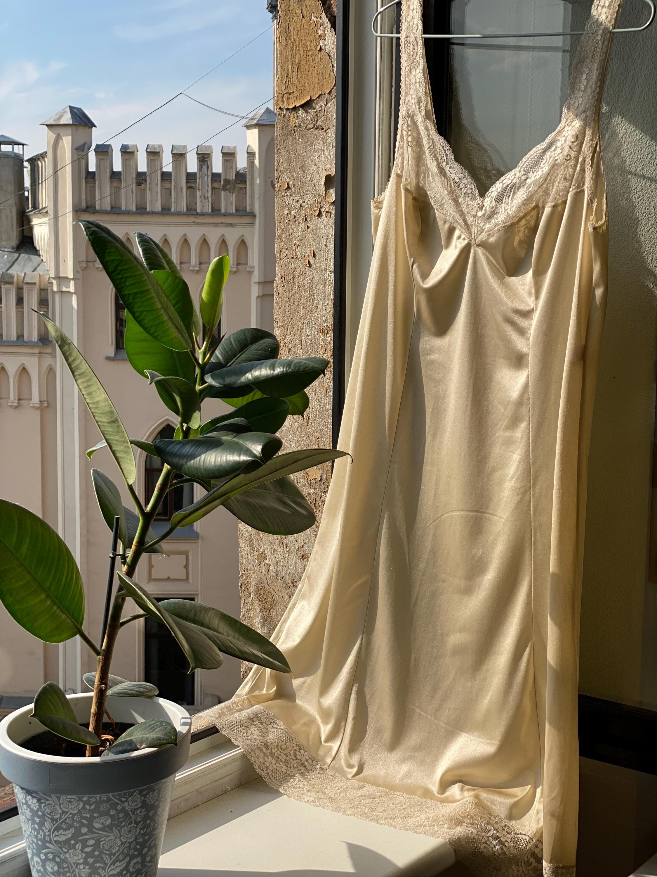 Beige Vintage Slip Dress Vintage Lingerie Dress Nylon Lace Slip Dress Etsy